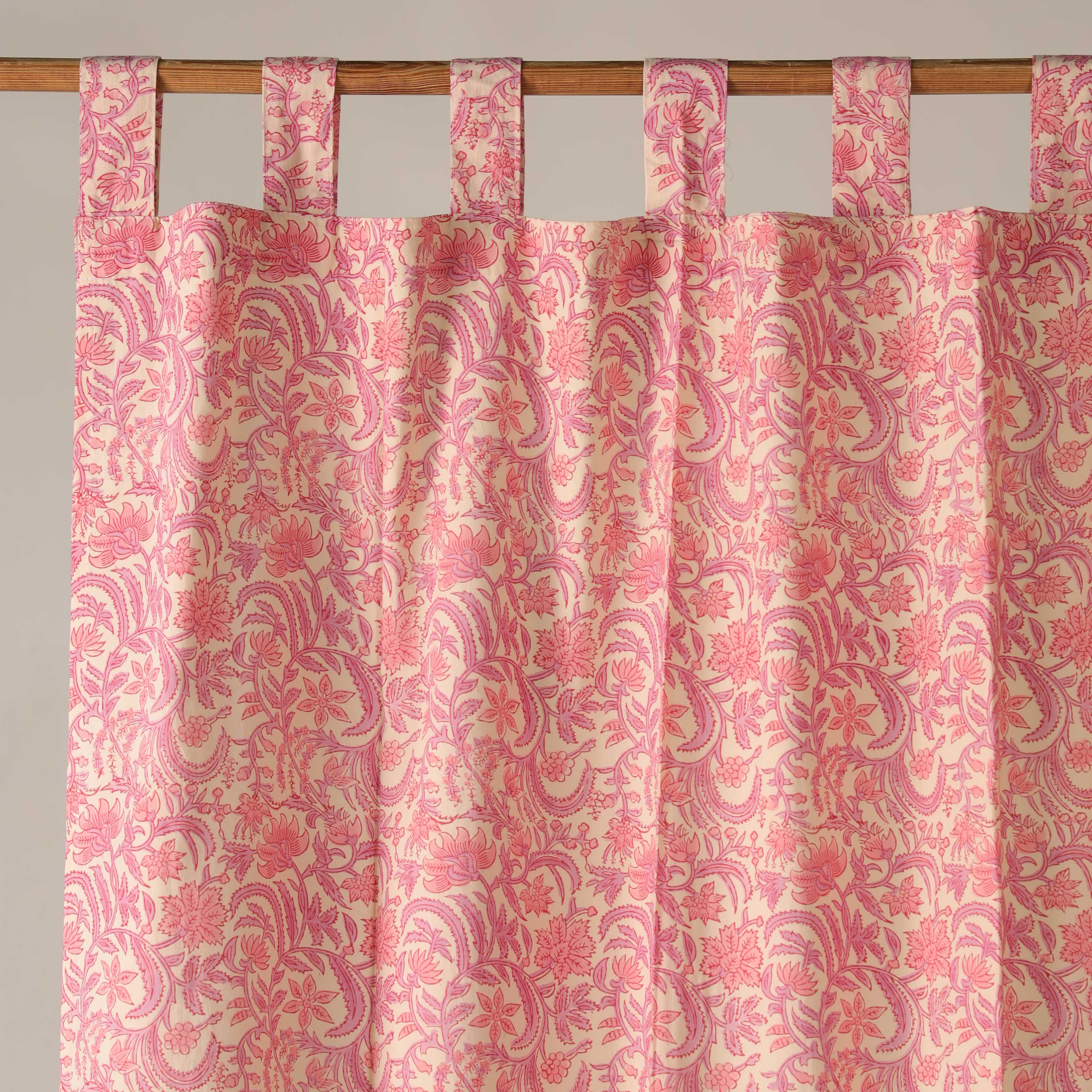 Premium 100% Cotton Pink Floral Damask Curtain - Elegant Boho Farmhouse Single Panel