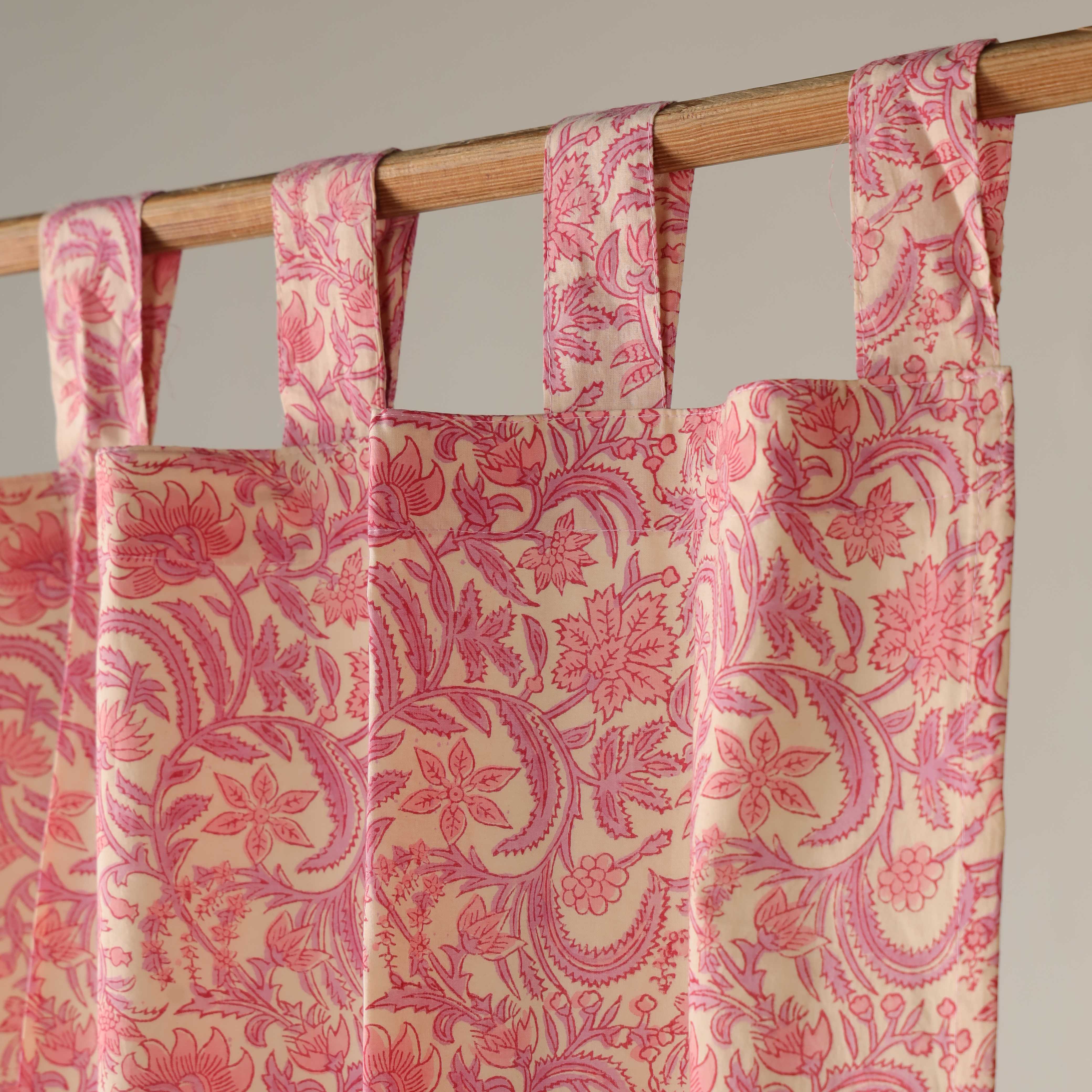 Premium 100% Cotton Pink Floral Damask Curtain - Elegant Boho Farmhouse Single Panel