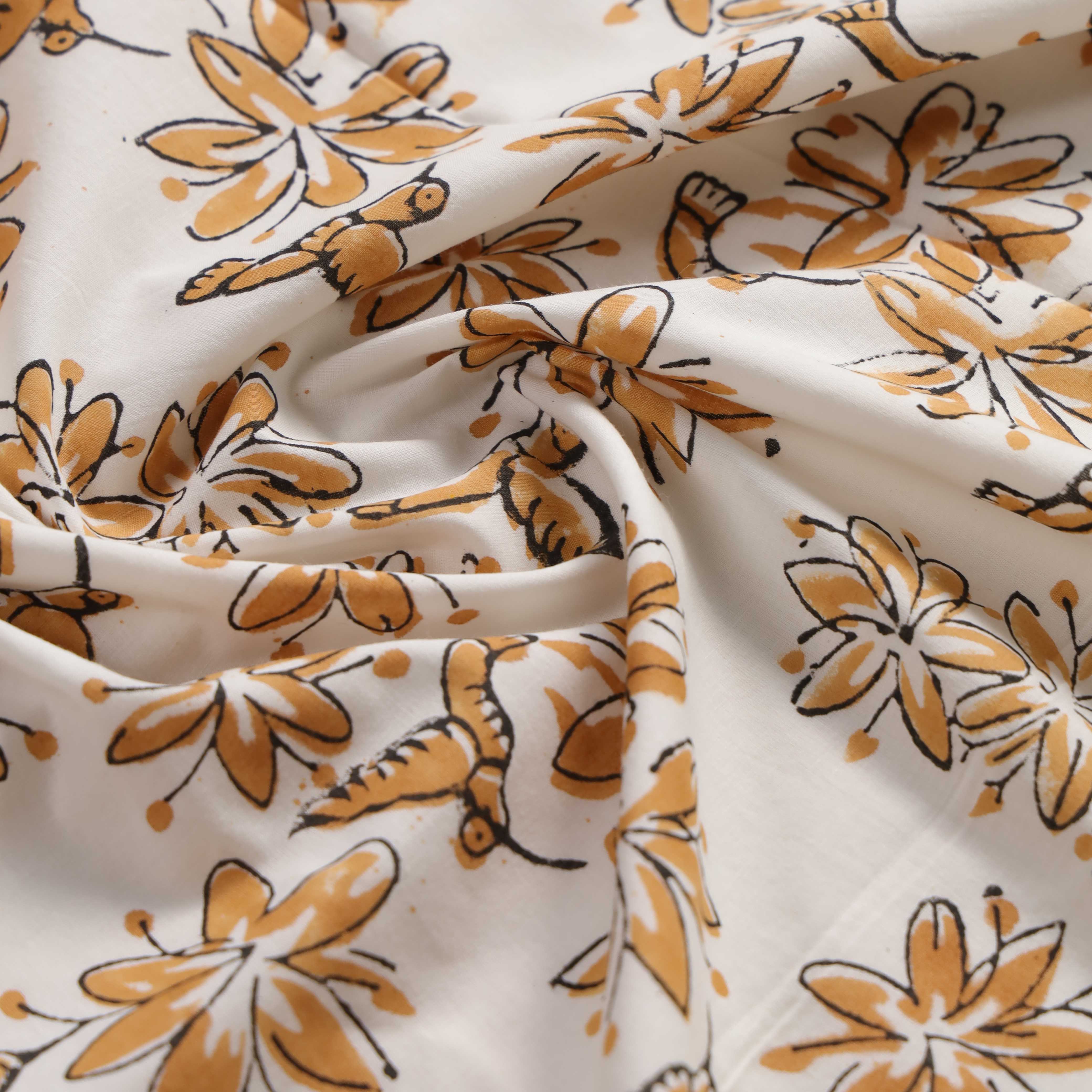 Premium 100% Cotton Hummingbird & Floral Curtain - Modern Farmhouse Single Panel (Gold/Ochre)