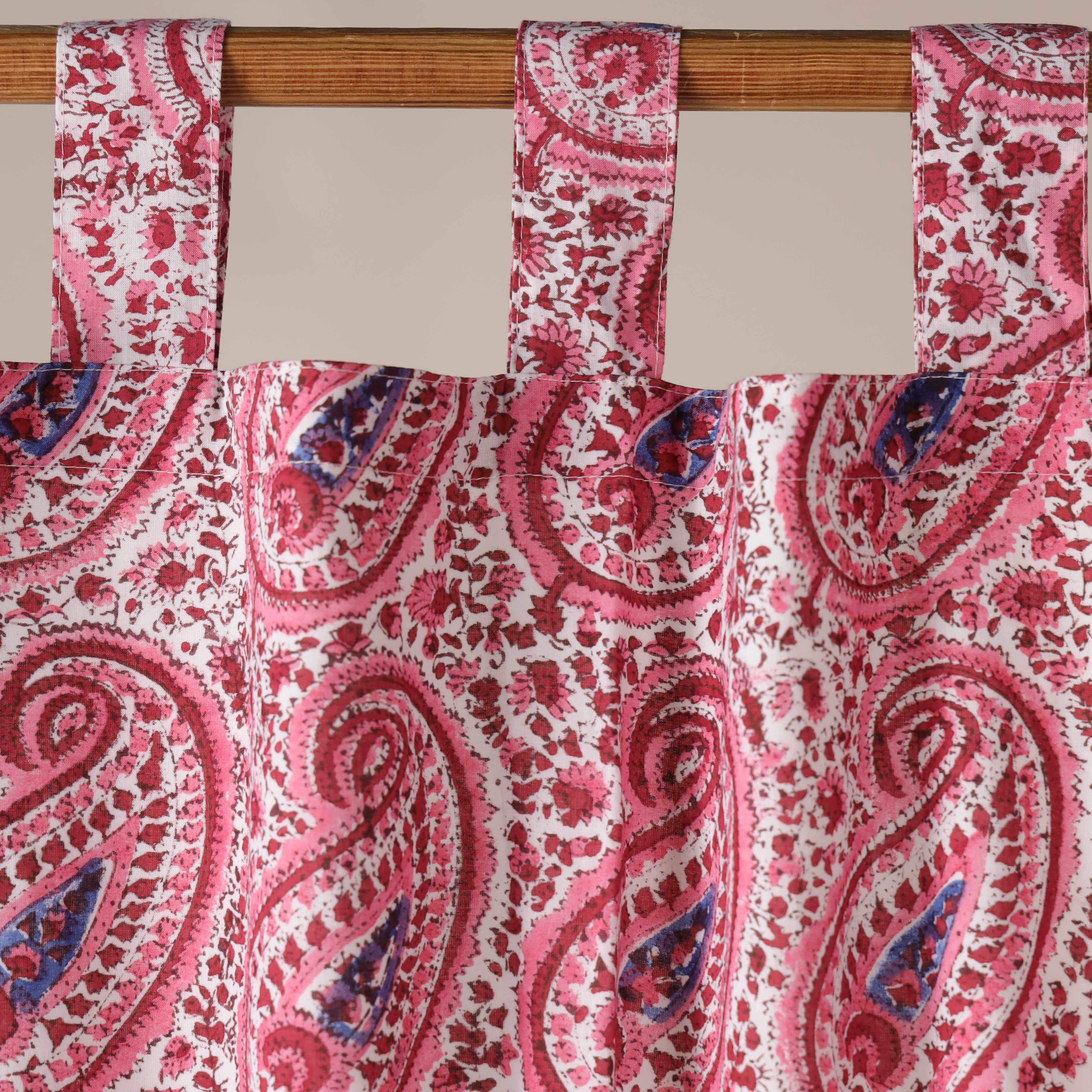 Premium 100% Cotton Pink Paisley Curtain - Artisanal Hand-Blocked Single Panel Window Drapes