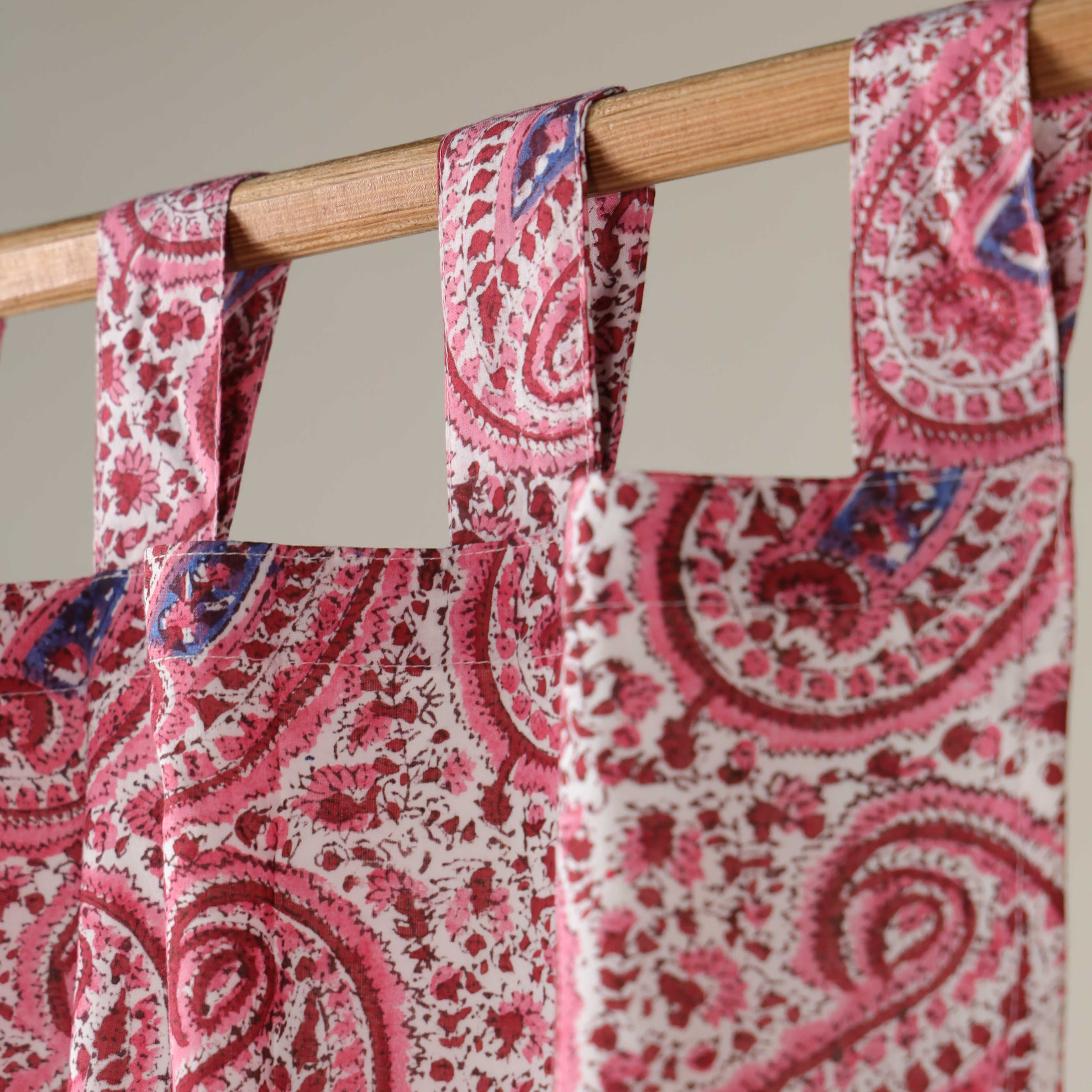 Premium 100% Cotton Pink Paisley Curtain - Artisanal Hand-Blocked Single Panel Window Drapes