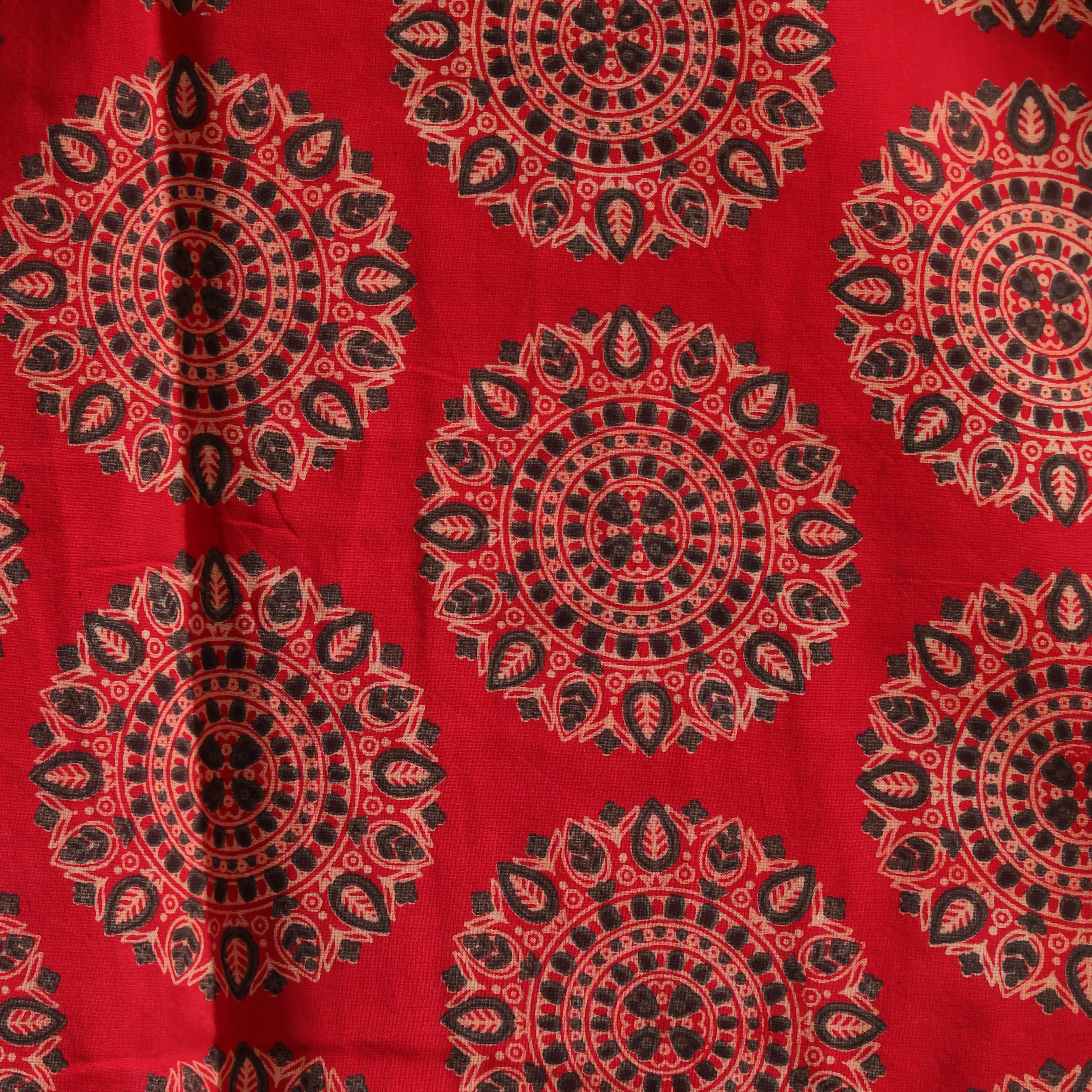 Bohemian Mandala Red Cotton Curtain – Handcrafted Single Panel Drapery