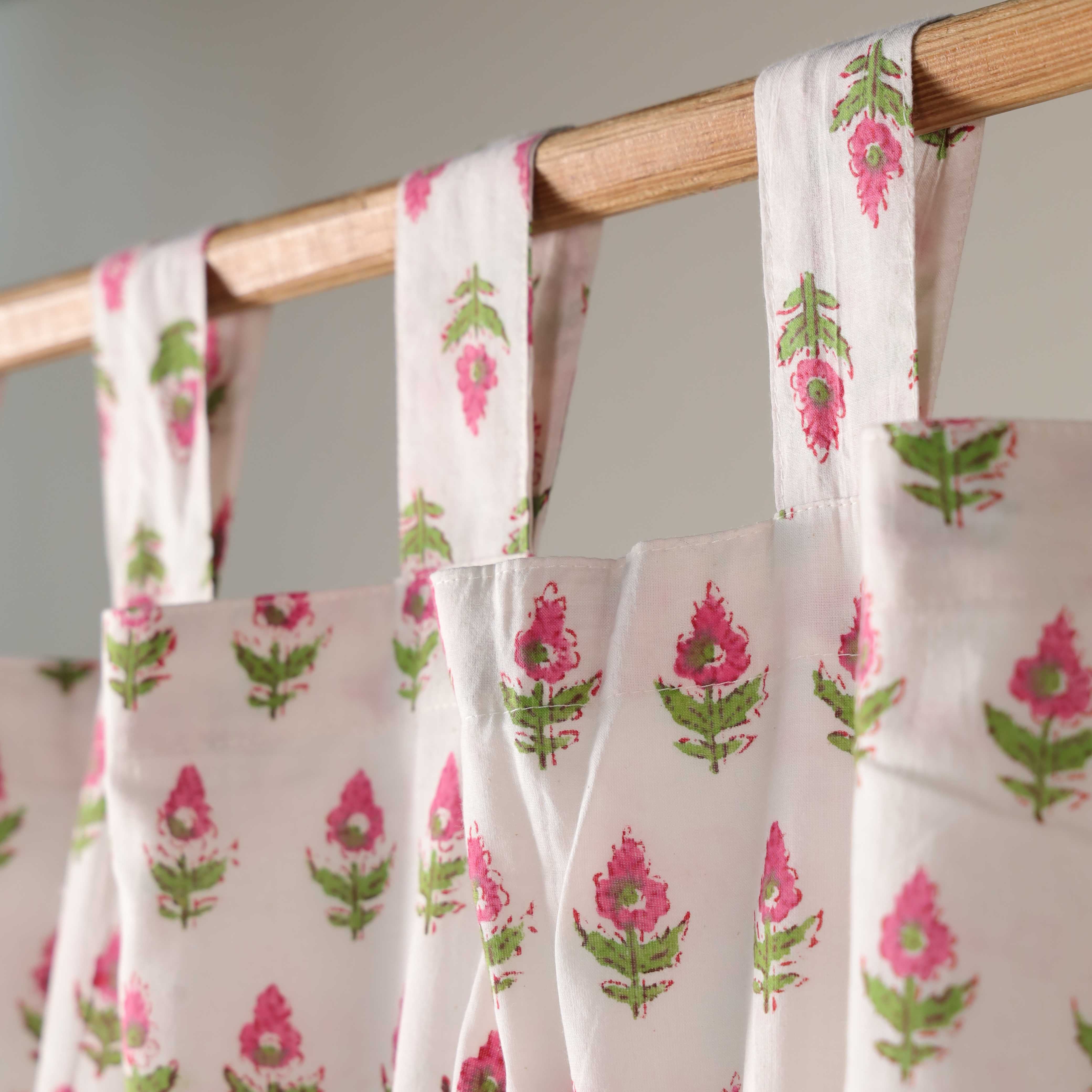 Pink Tulip Blossom Cotton Curtain – Handcrafted Single Panel Drapery