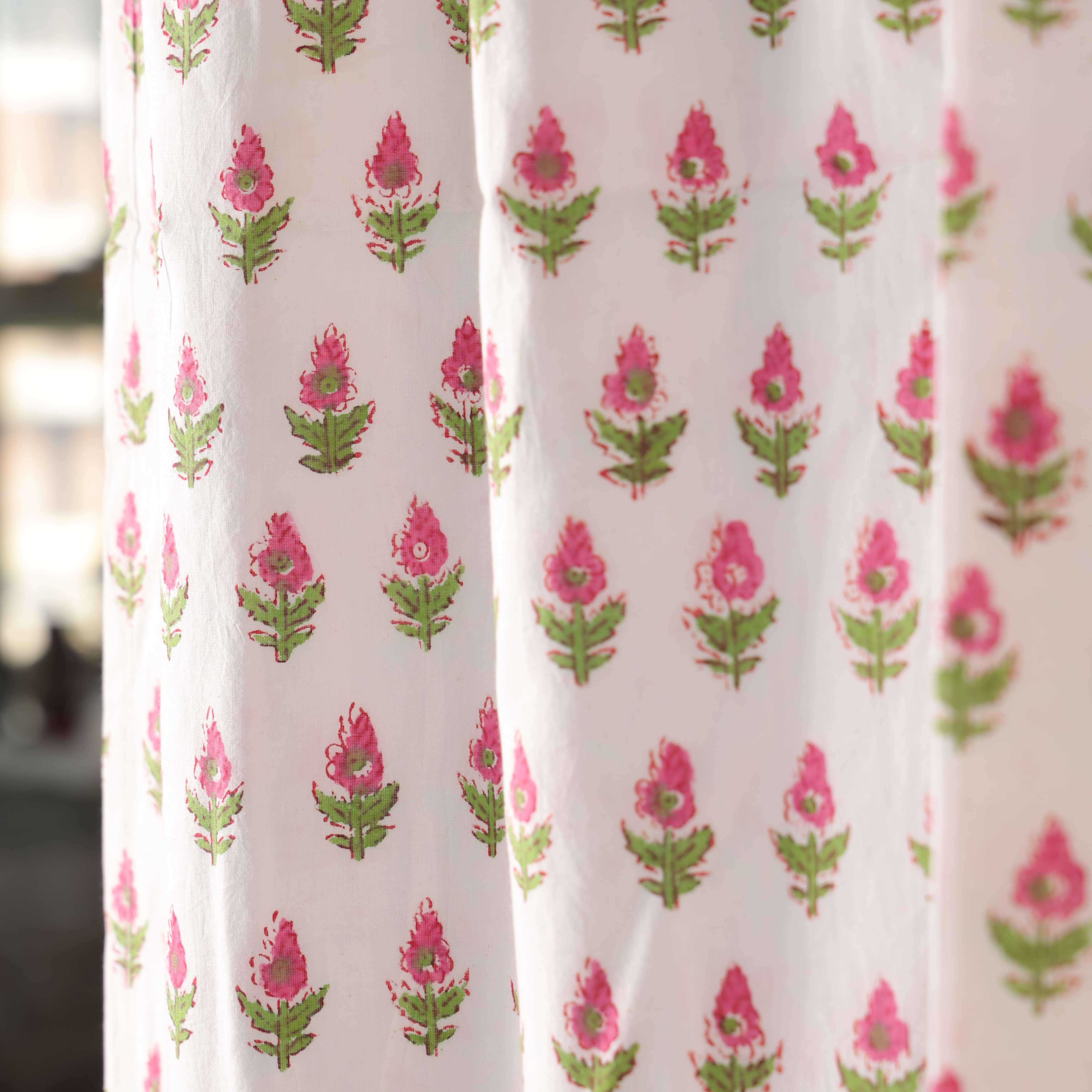 Pink Tulip Blossom Cotton Curtain – Handcrafted Single Panel Drapery