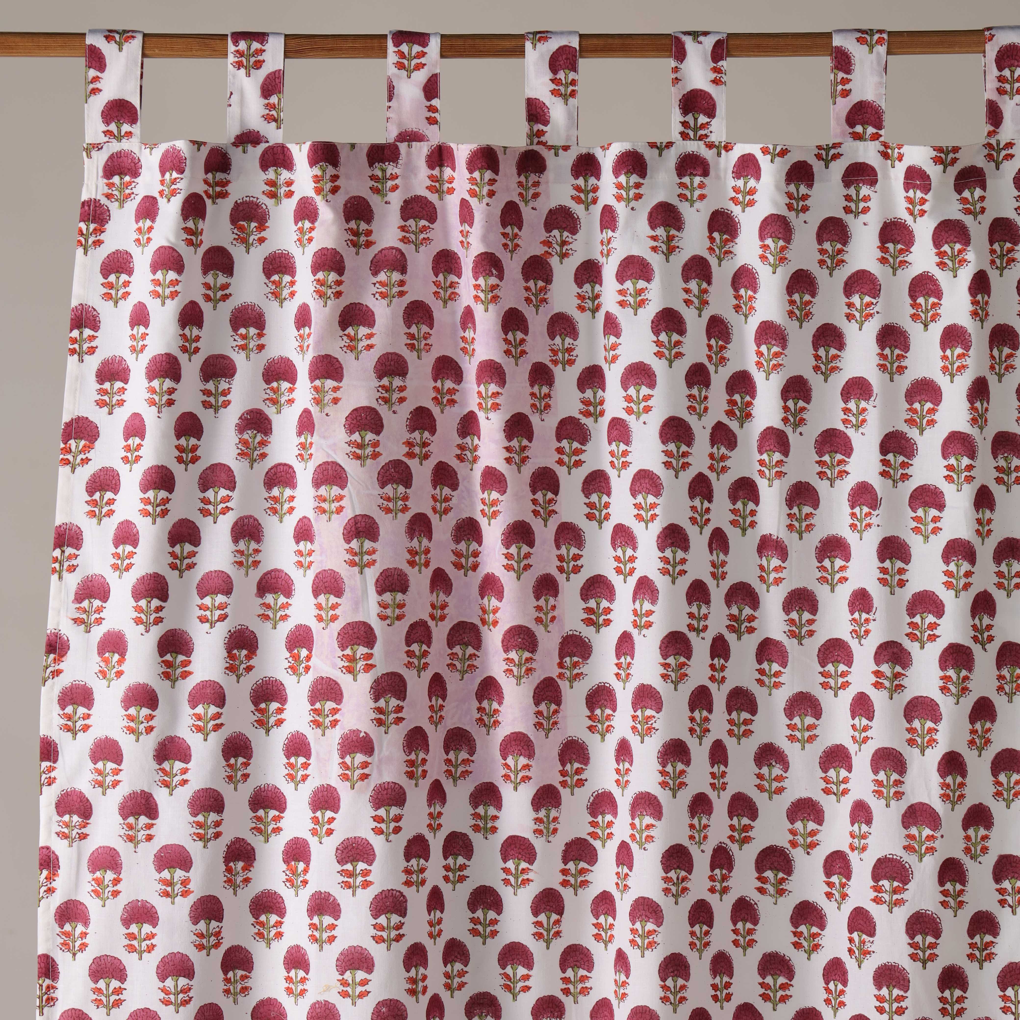 Burgundy Floral Bud Cotton Curtain – Handcrafted Single Panel Drapery