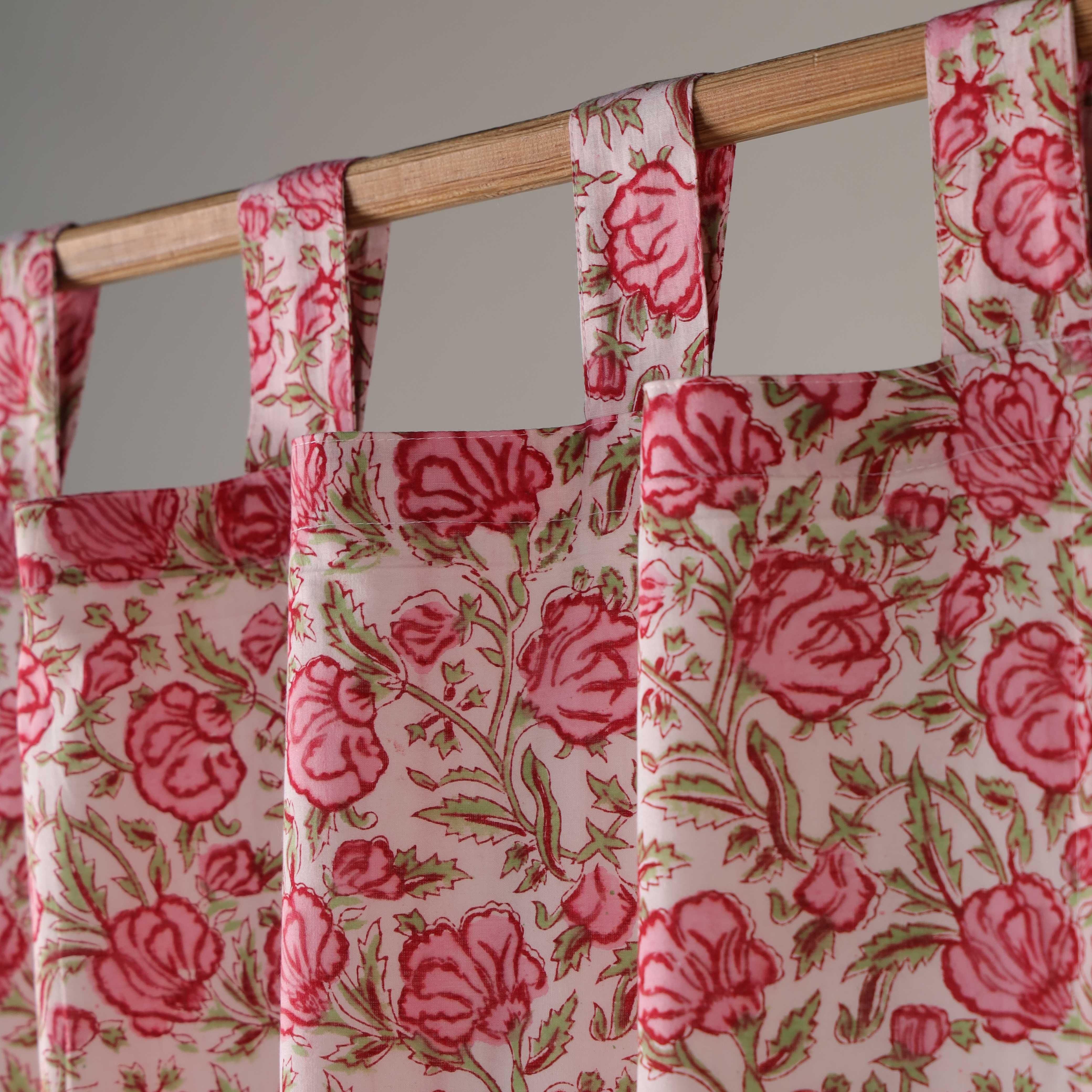 Vintage Rose Floral Cotton Curtain – Handcrafted Single Panel Drapery