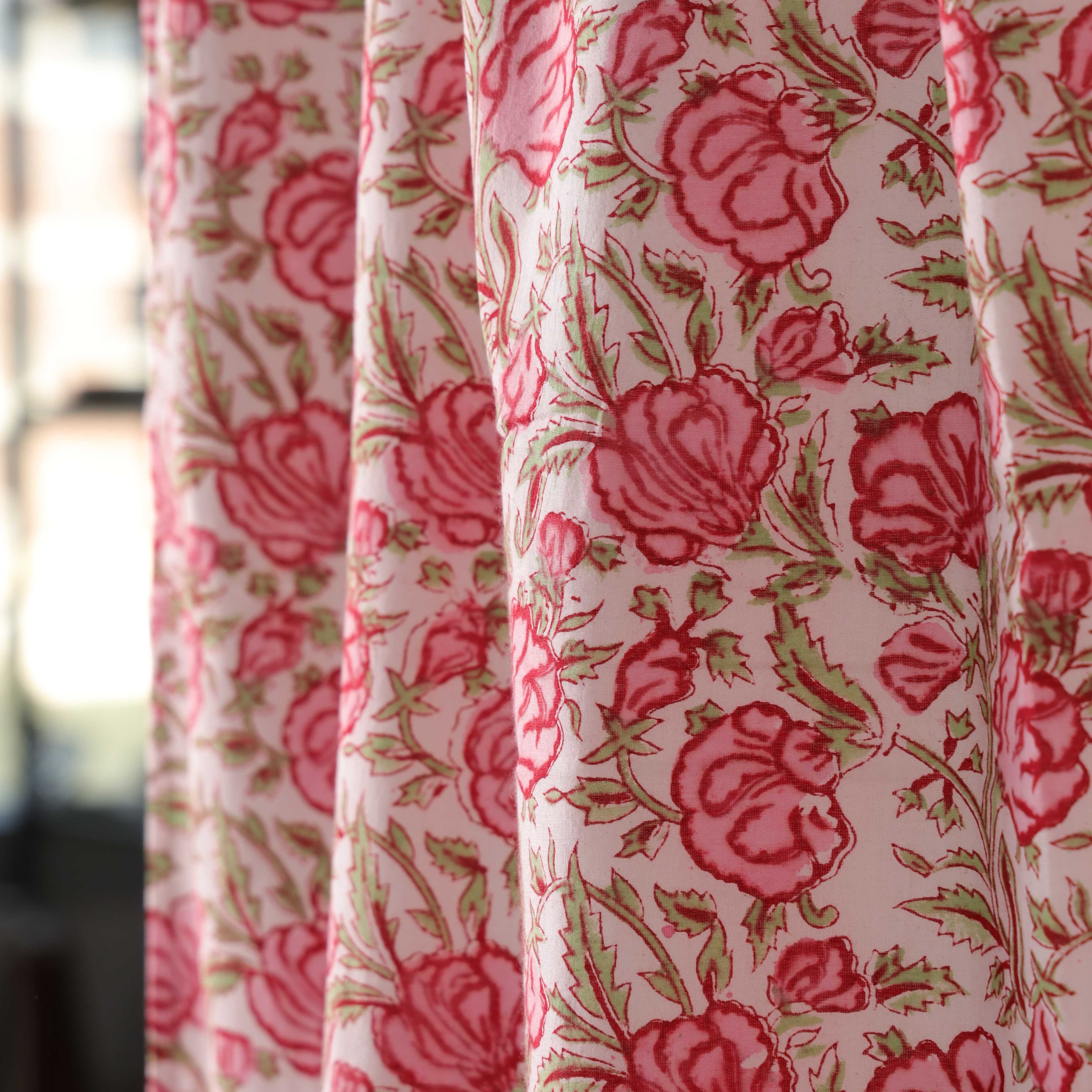 Vintage Rose Floral Cotton Curtain – Handcrafted Single Panel Drapery