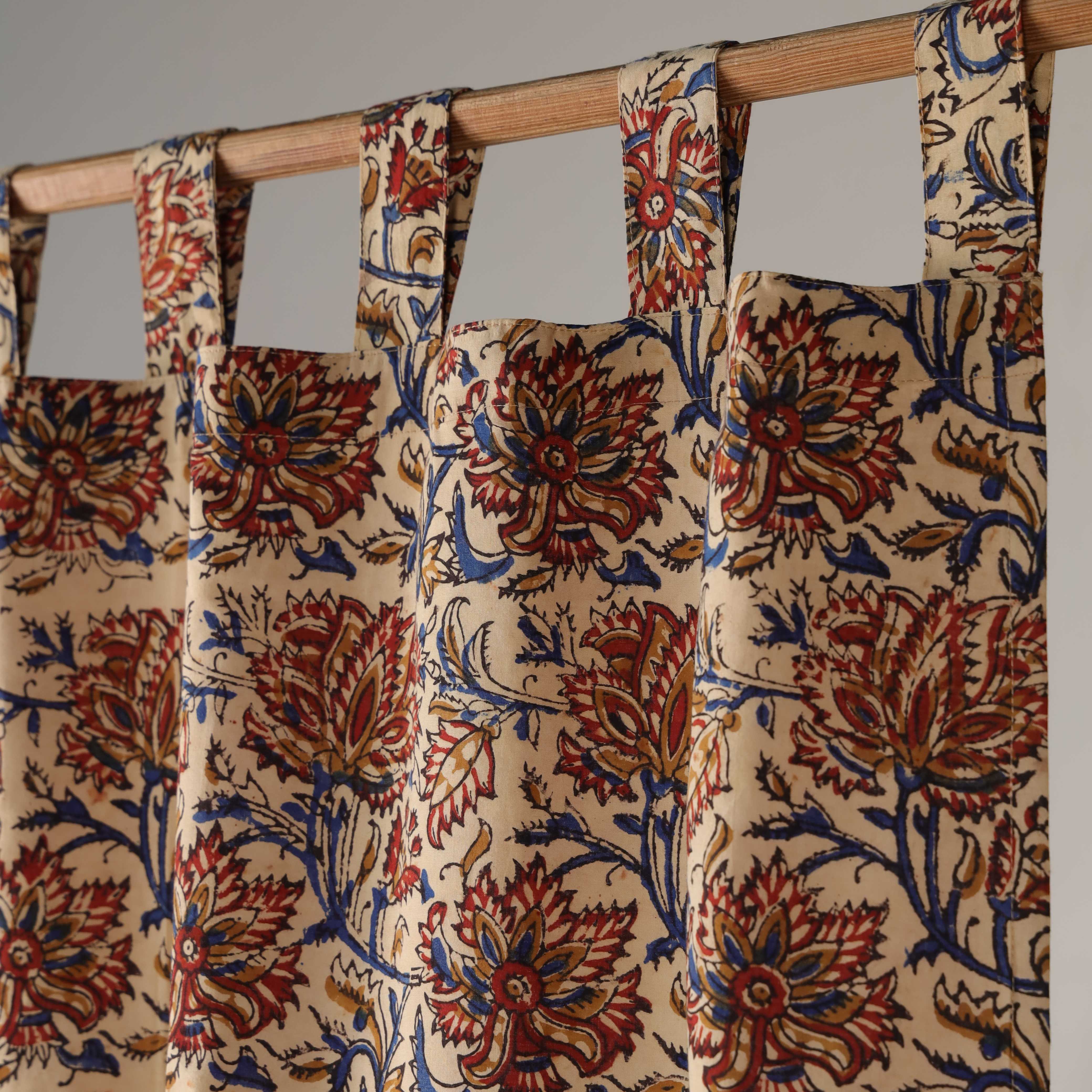 Vintage Earth Tone Floral Cotton Curtain – Handcrafted Single Panel Drapery