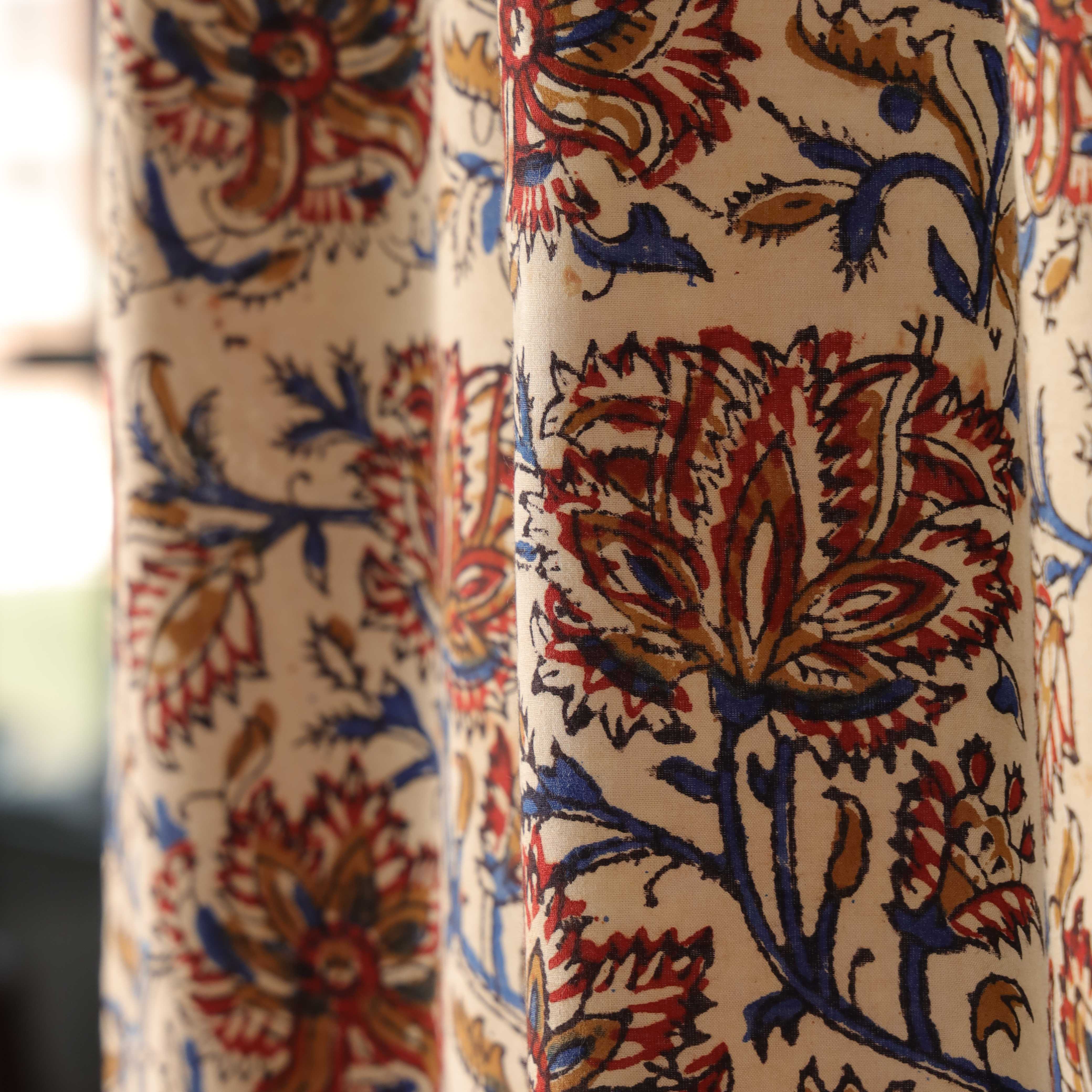 Vintage Earth Tone Floral Cotton Curtain – Handcrafted Single Panel Drapery