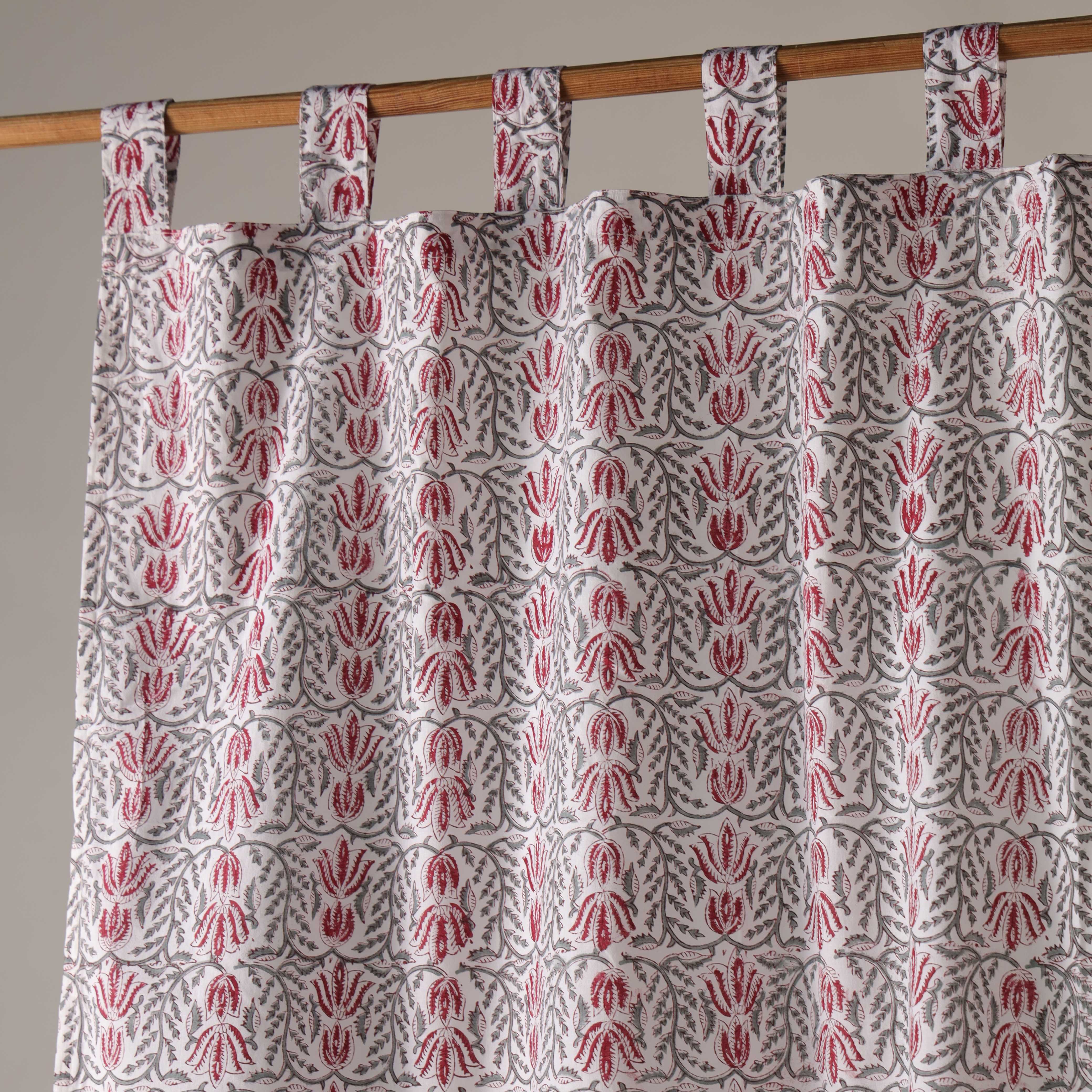 Bohemian Floral Block Print Cotton Curtain – Handcrafted Single Panel Drapery