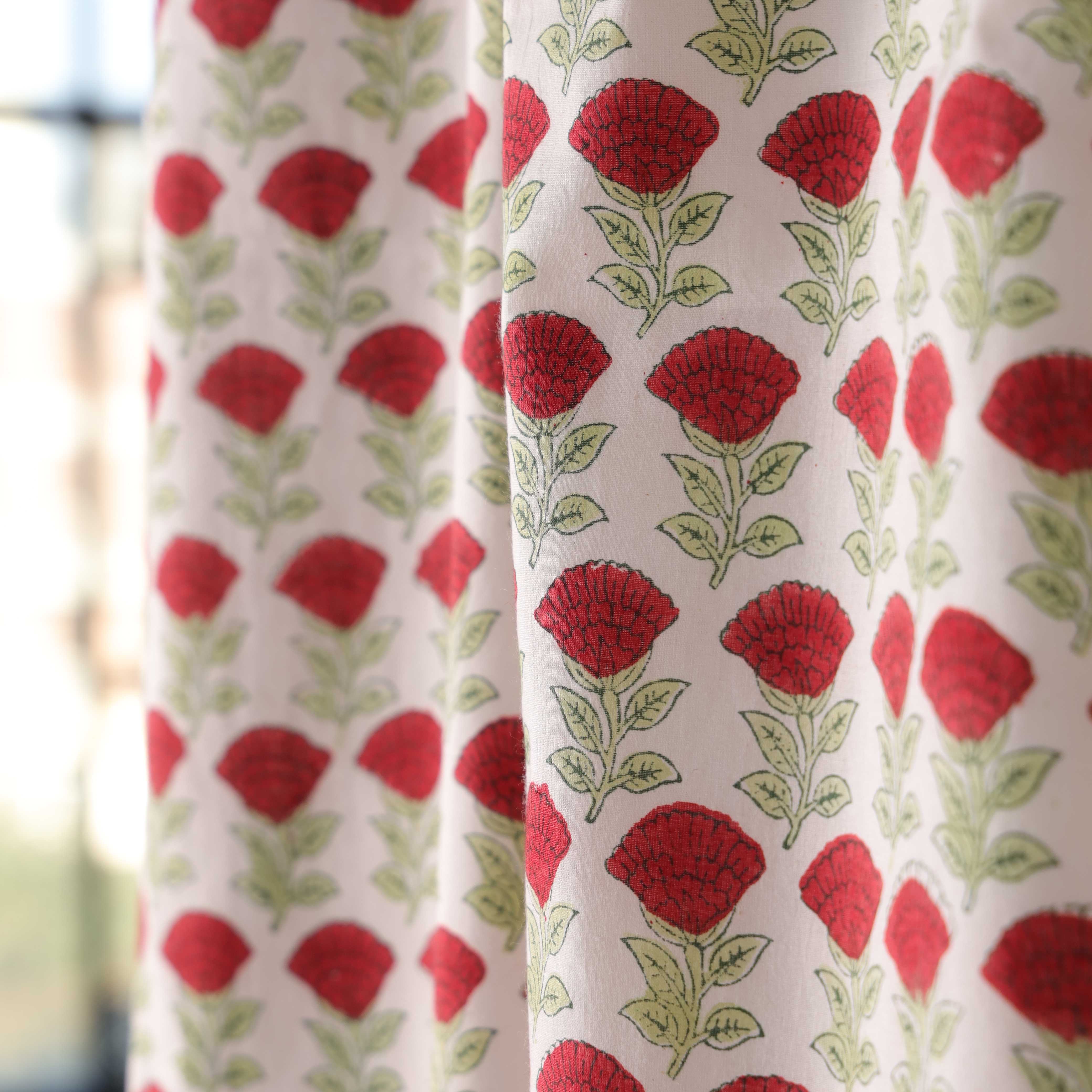 Vintage Pink Meadow Floral Cotton Curtain – Single Panel Tab Top Window Drapery