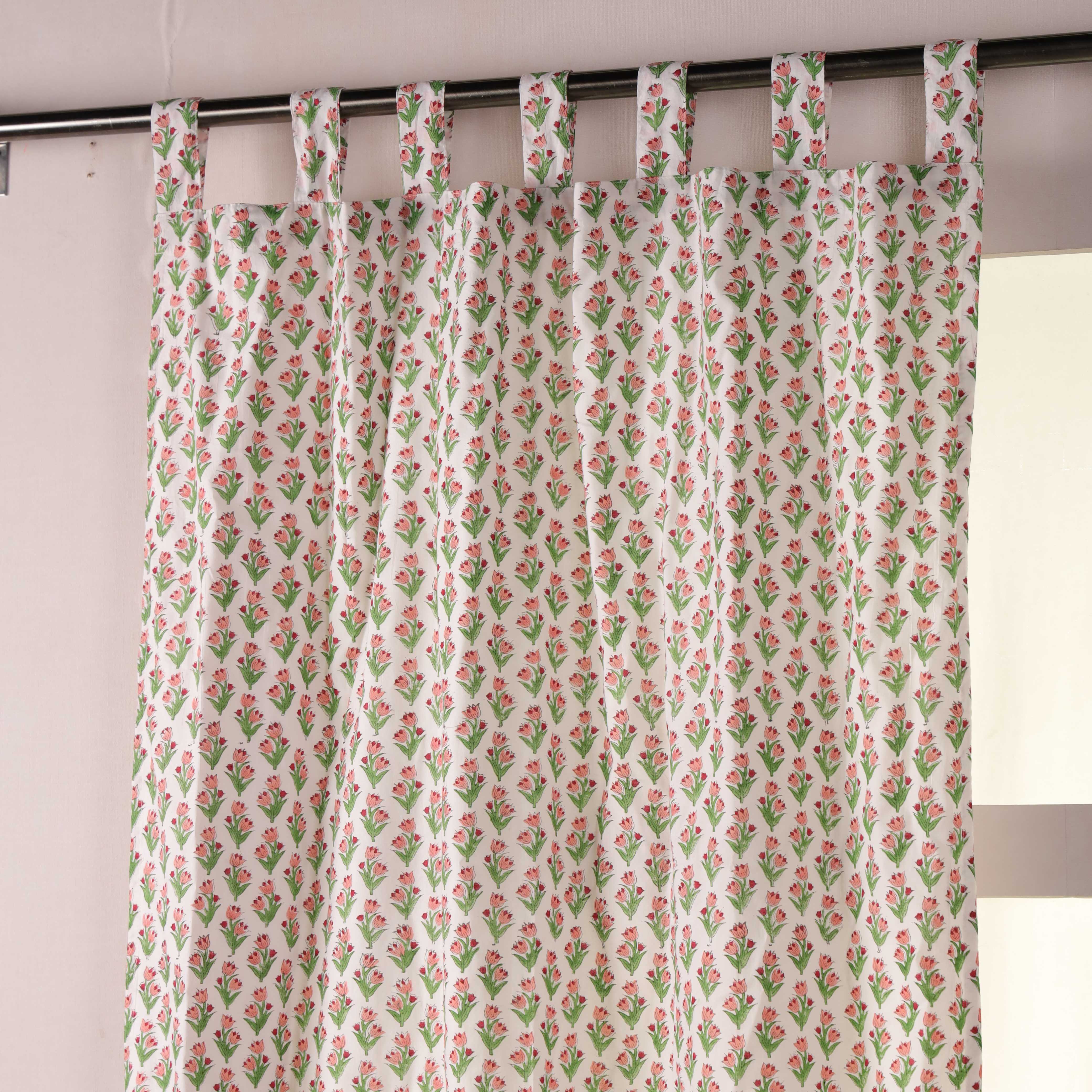 Premium 100% Cotton Floral Print Curtain - Modern Tab Top Window Curtain Panel for Living Room & Bedroom (Single Panel)