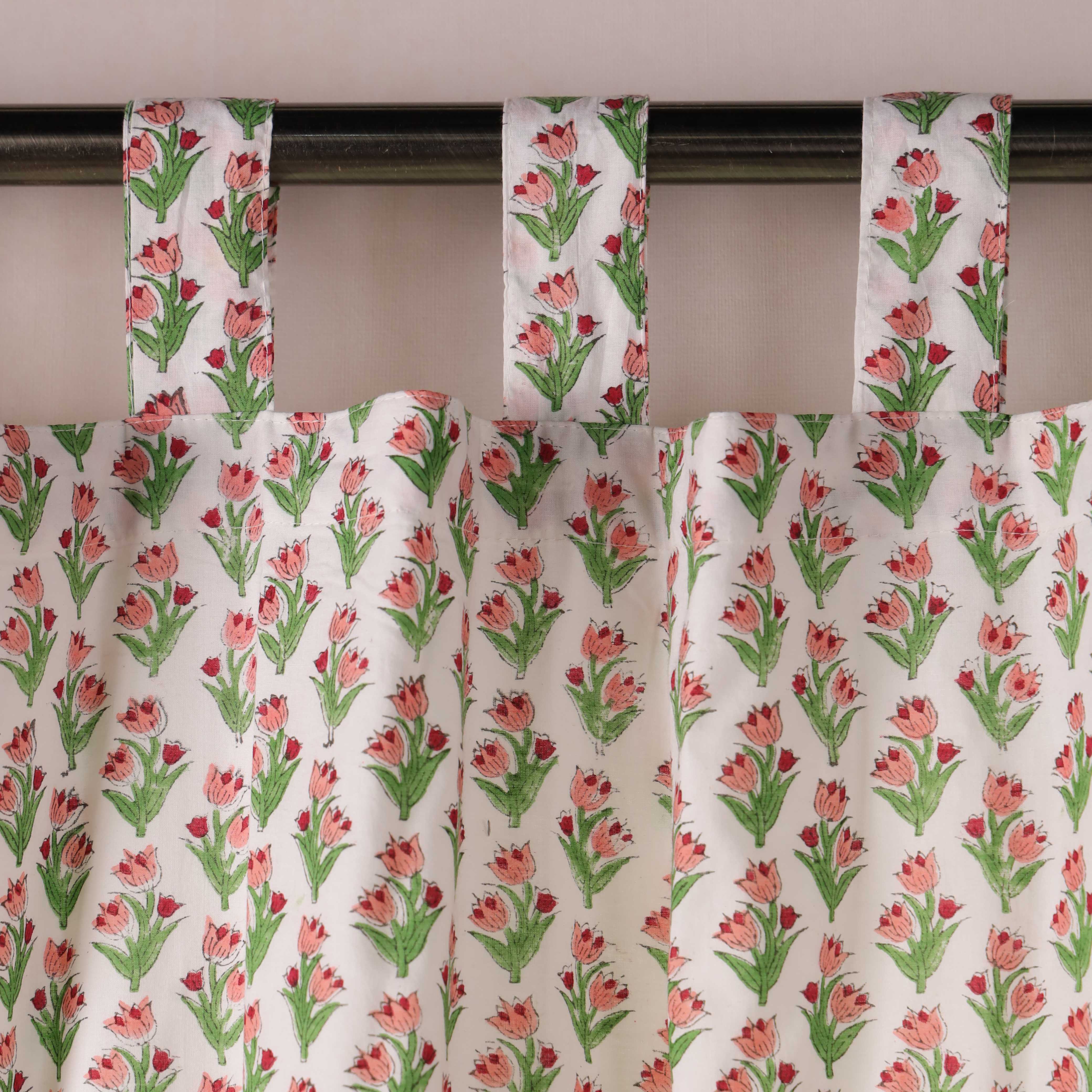 Premium 100% Cotton Floral Print Curtain - Modern Tab Top Window Curtain Panel for Living Room & Bedroom (Single Panel)
