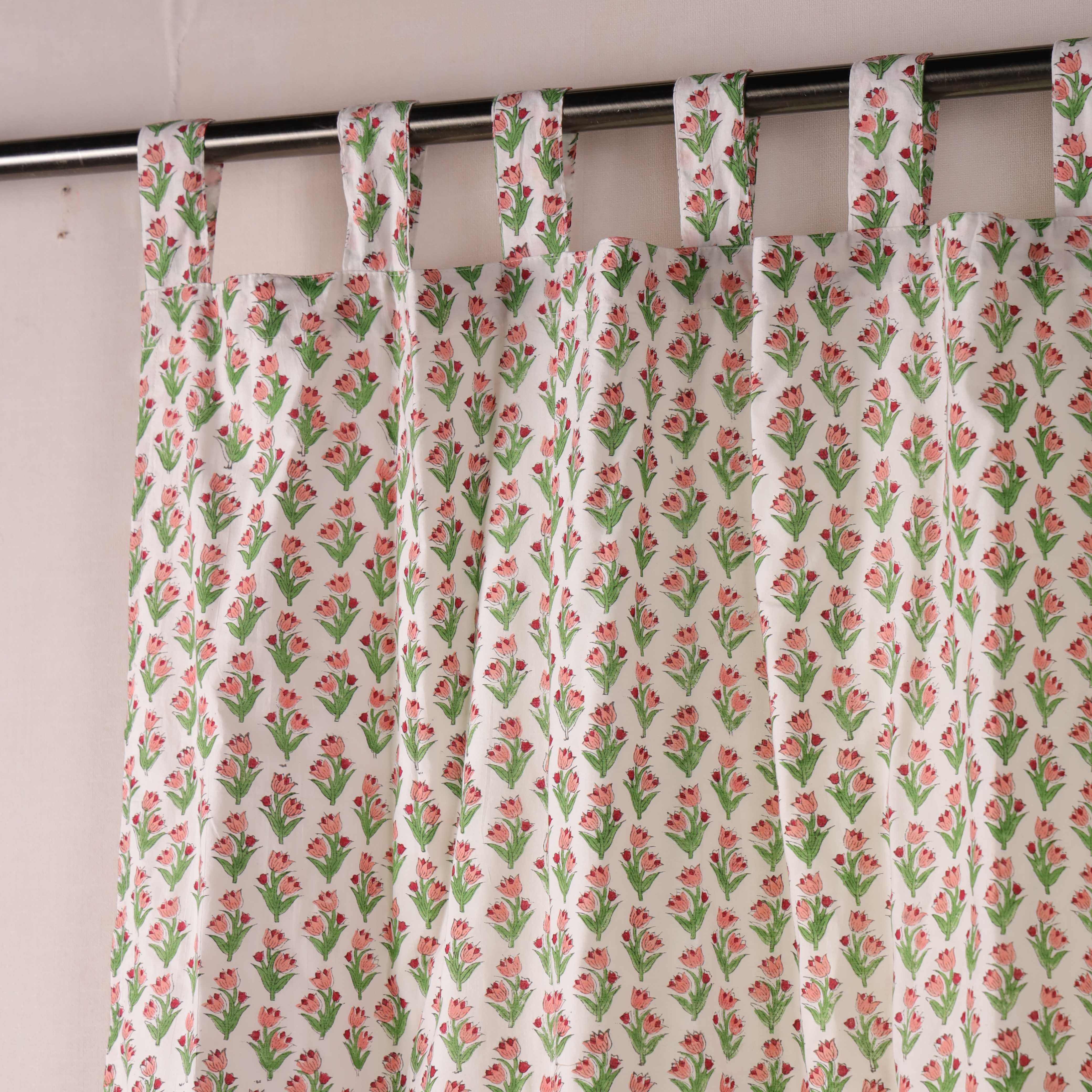 Premium 100% Cotton Floral Print Curtain - Modern Tab Top Window Curtain Panel for Living Room & Bedroom (Single Panel)
