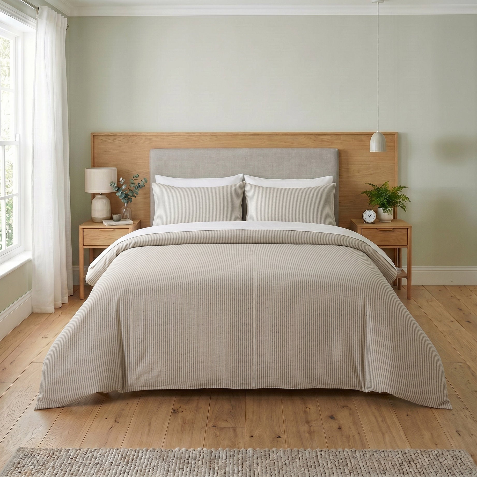Light Grey Pinstripe Cotton Duvet Set - Neutral Striped Bedding