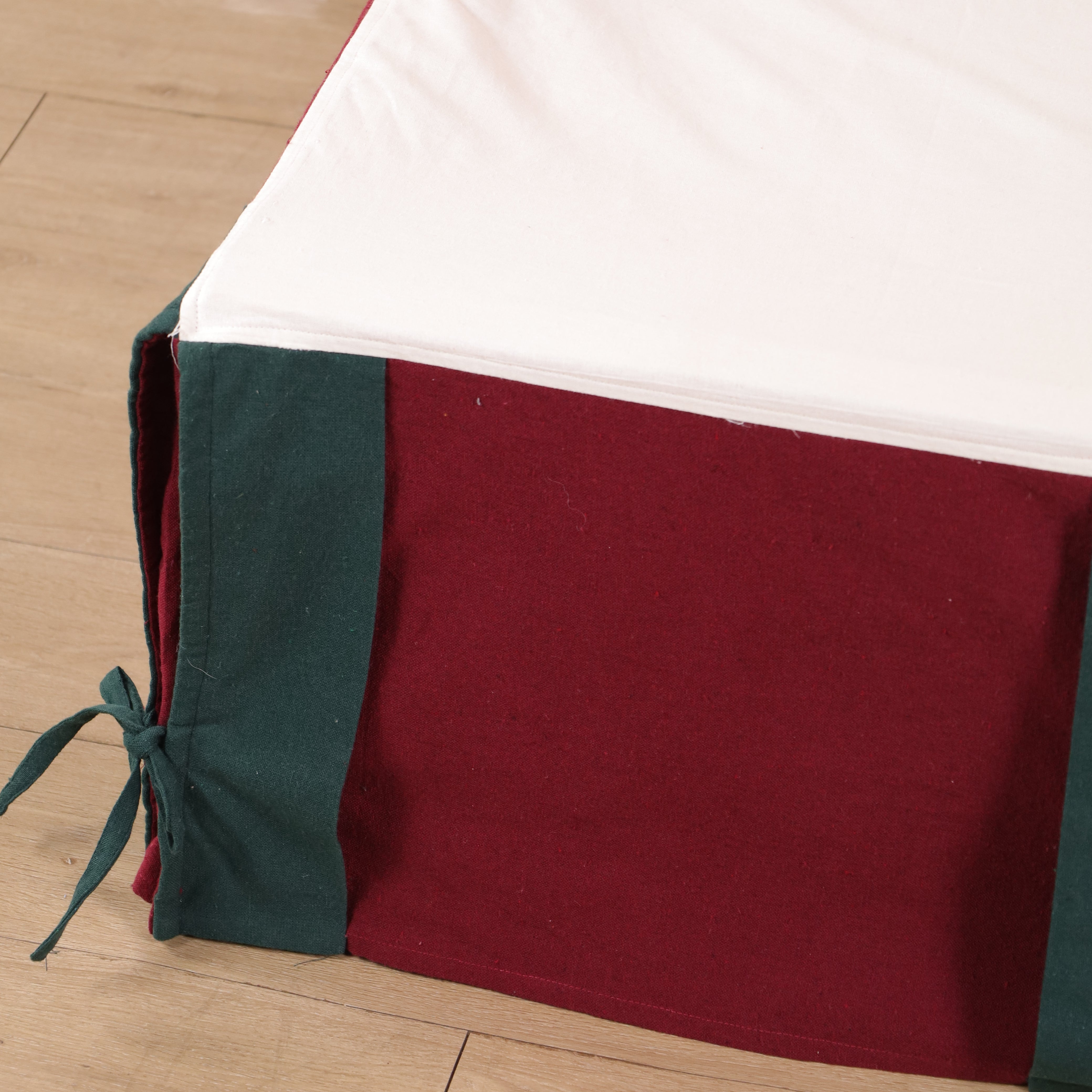 Minimalist Windowpane Checked Tailored Bed Skirt – Split Corner Bed Valance with Side Ties