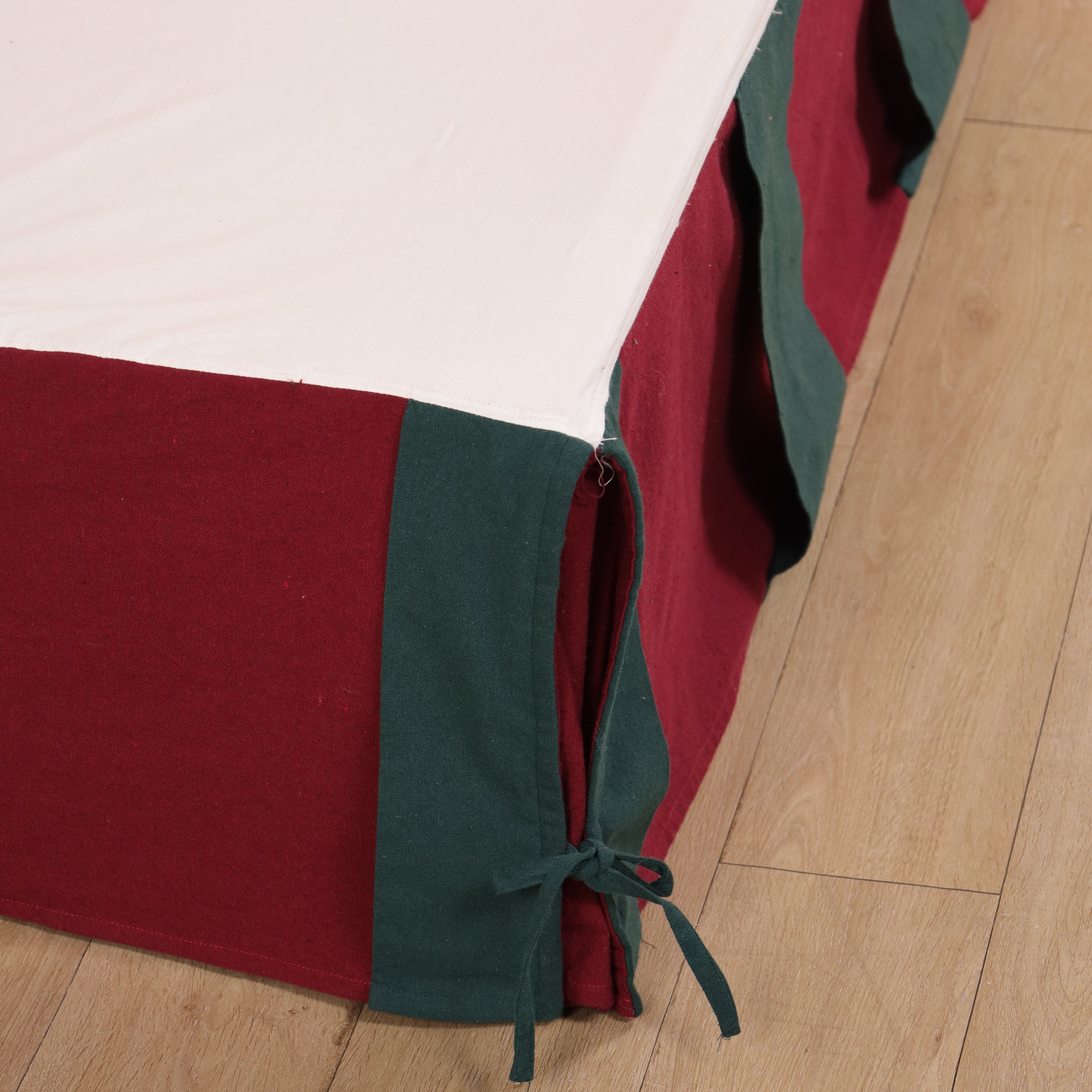 Minimalist Windowpane Checked Tailored Bed Skirt – Split Corner Bed Valance with Side Ties