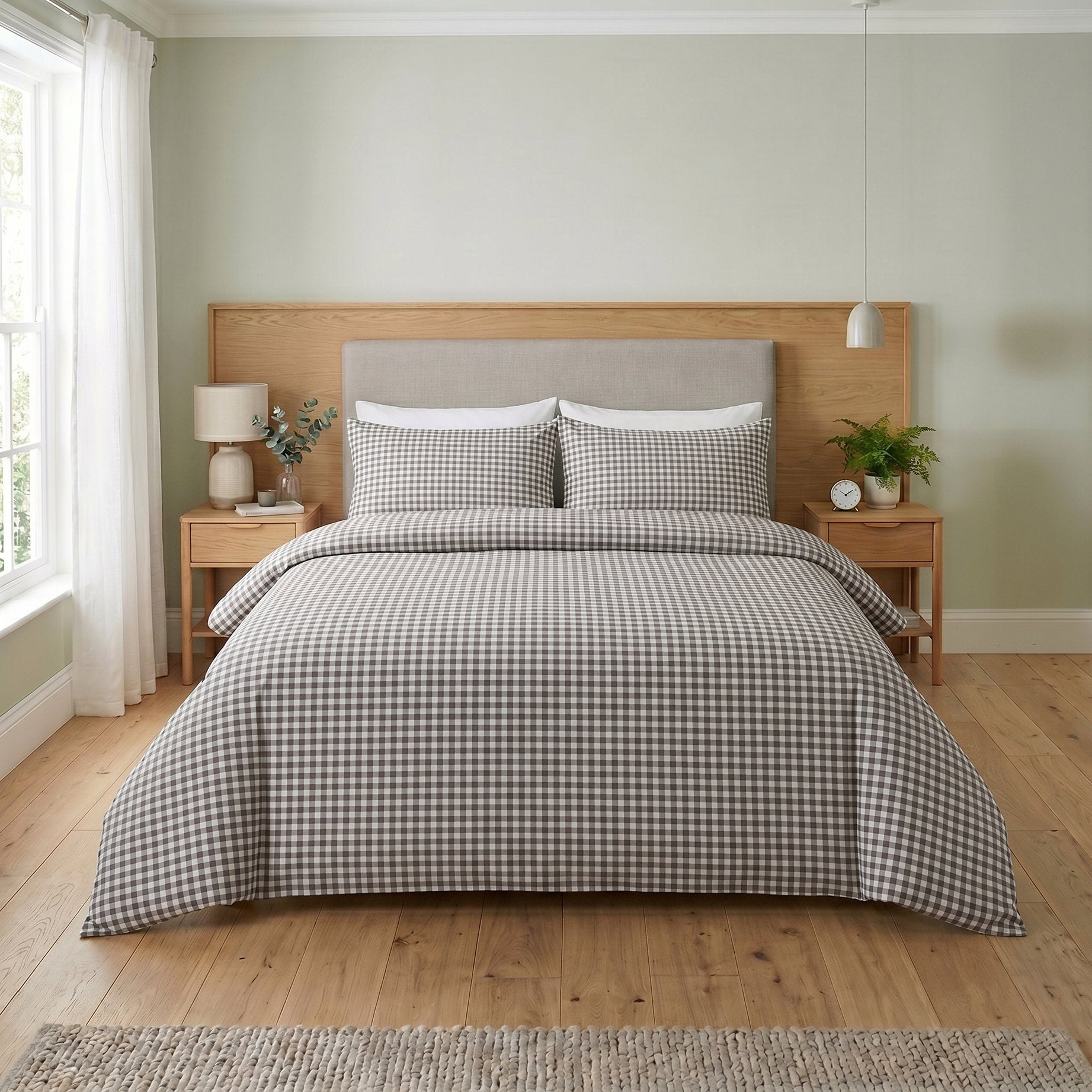 Olive Green Gingham Cotton Duvet Set - Checkered Boho Bedding