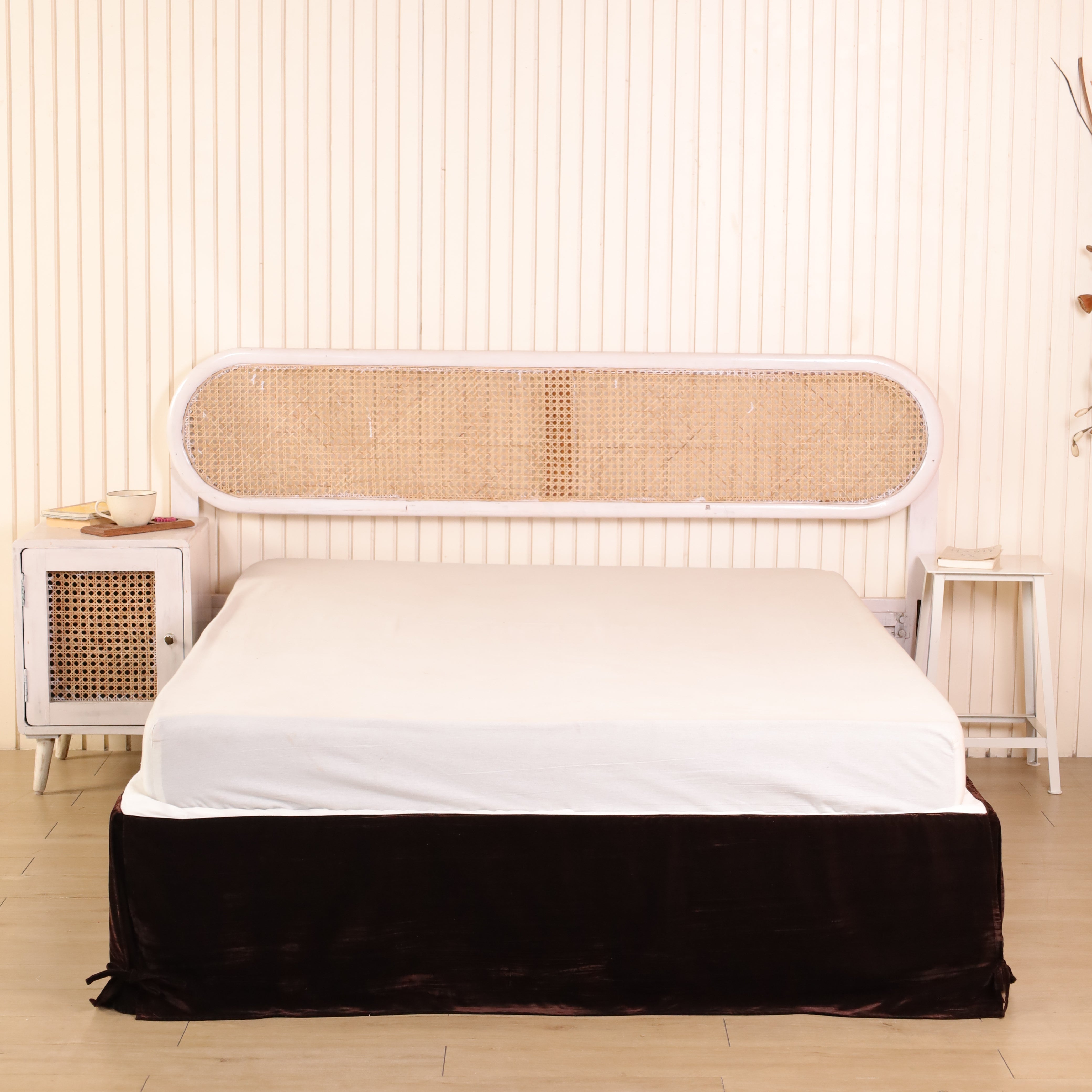 Imperial Solid Velvet Tailored Bed Skirt – Luxury Espresso Brown Split Corner Bed Valance with Ties