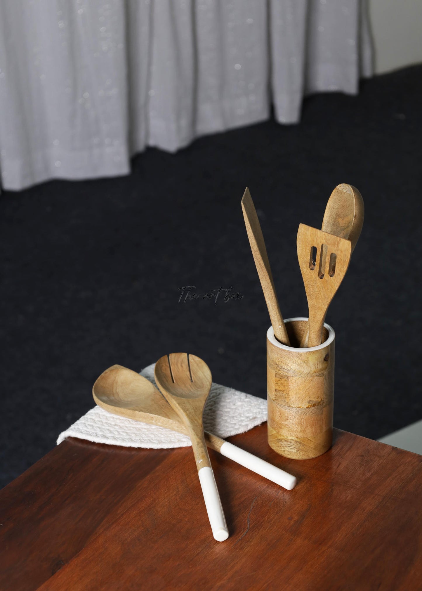 Mango Wood Spatula Set - White Color