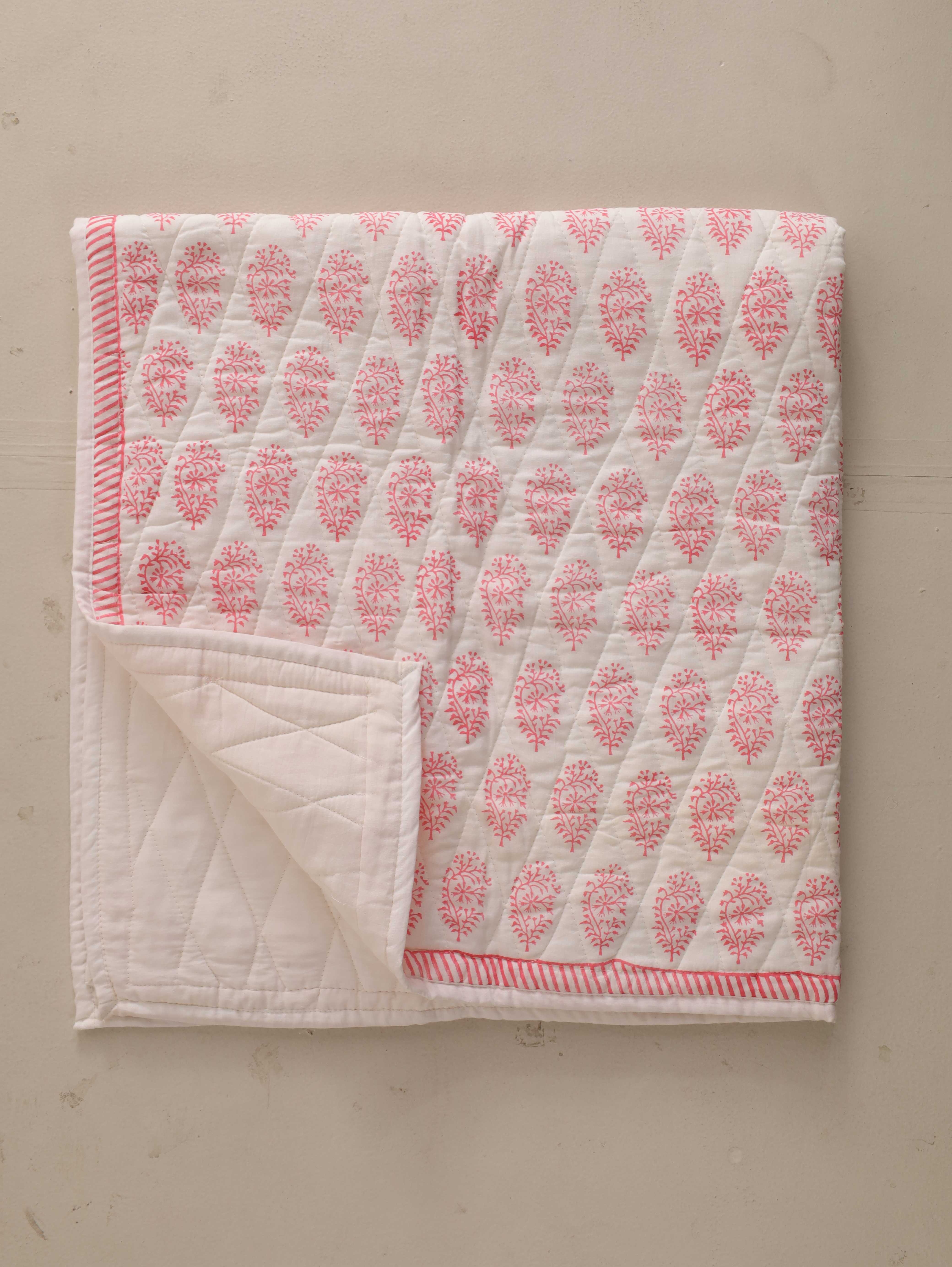 Hand-Block Inspired Floral Baby Quilt - Soft Cotton Toddler Blanket