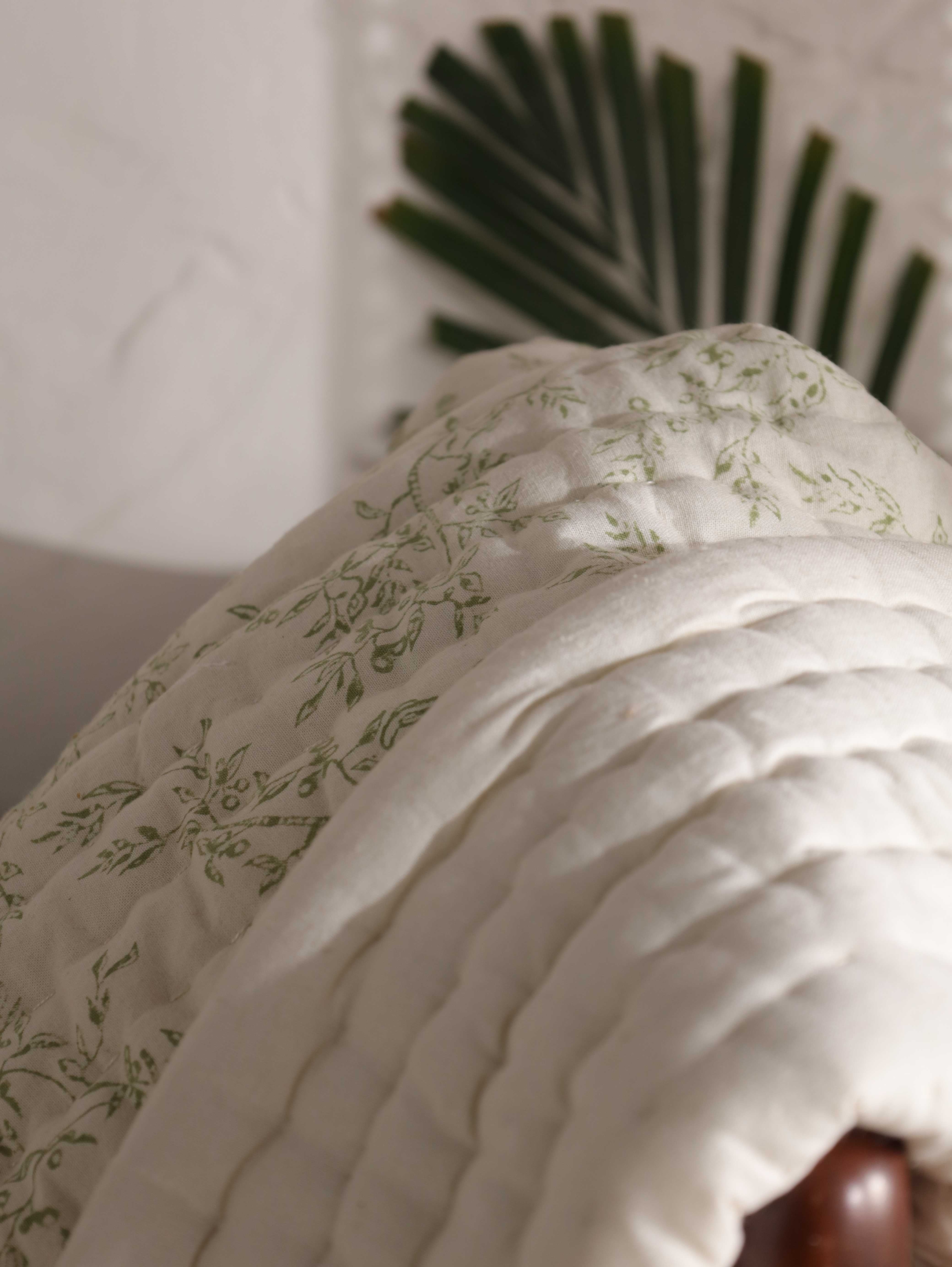 Vintage Sage Green Botanical Baby Quilt - Soft Muslin Toddler Blanket