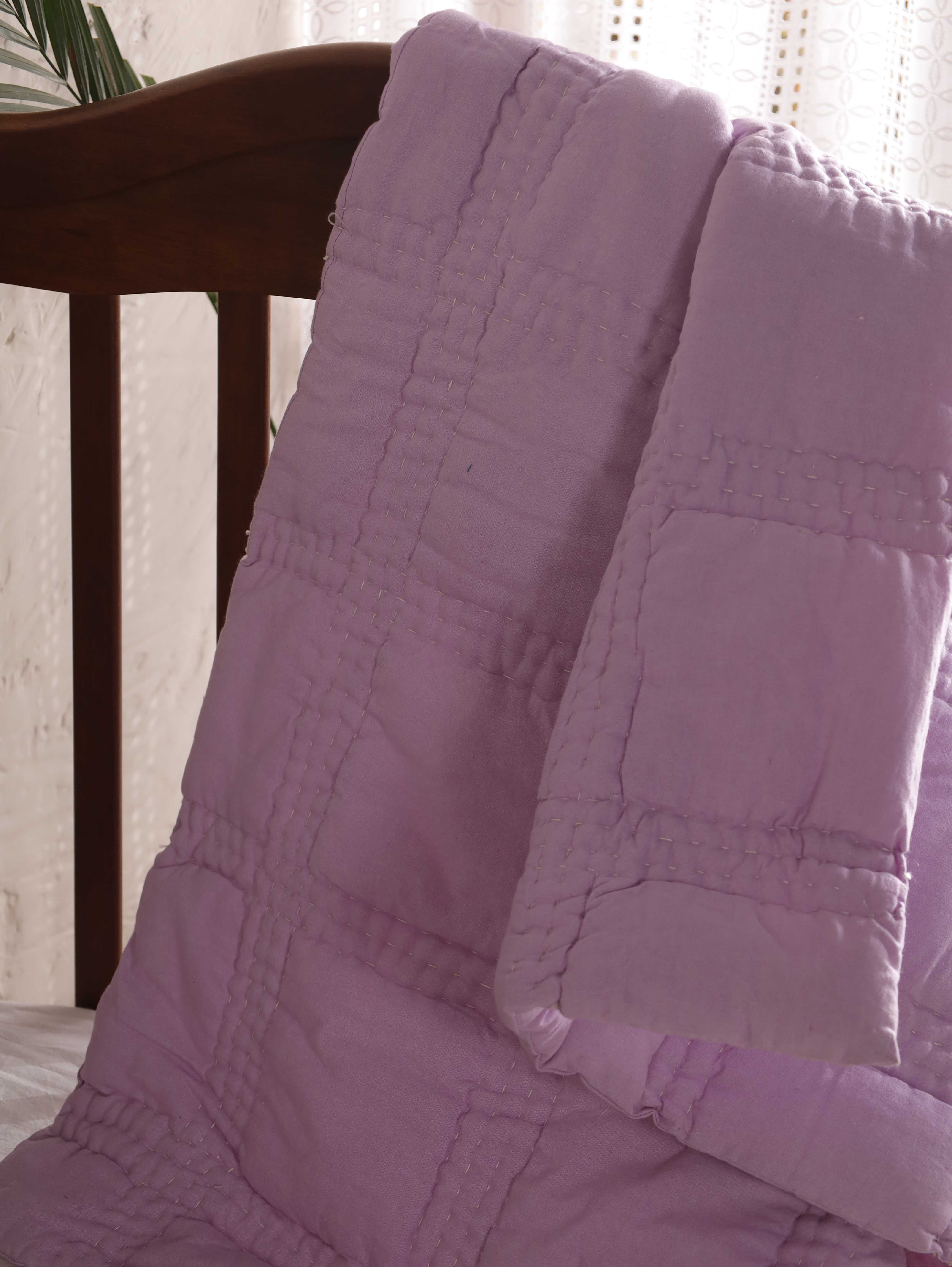 Lilac Purple Hand-Stitched Baby Quilt - Soft Cotton Kantha Toddler Blanket