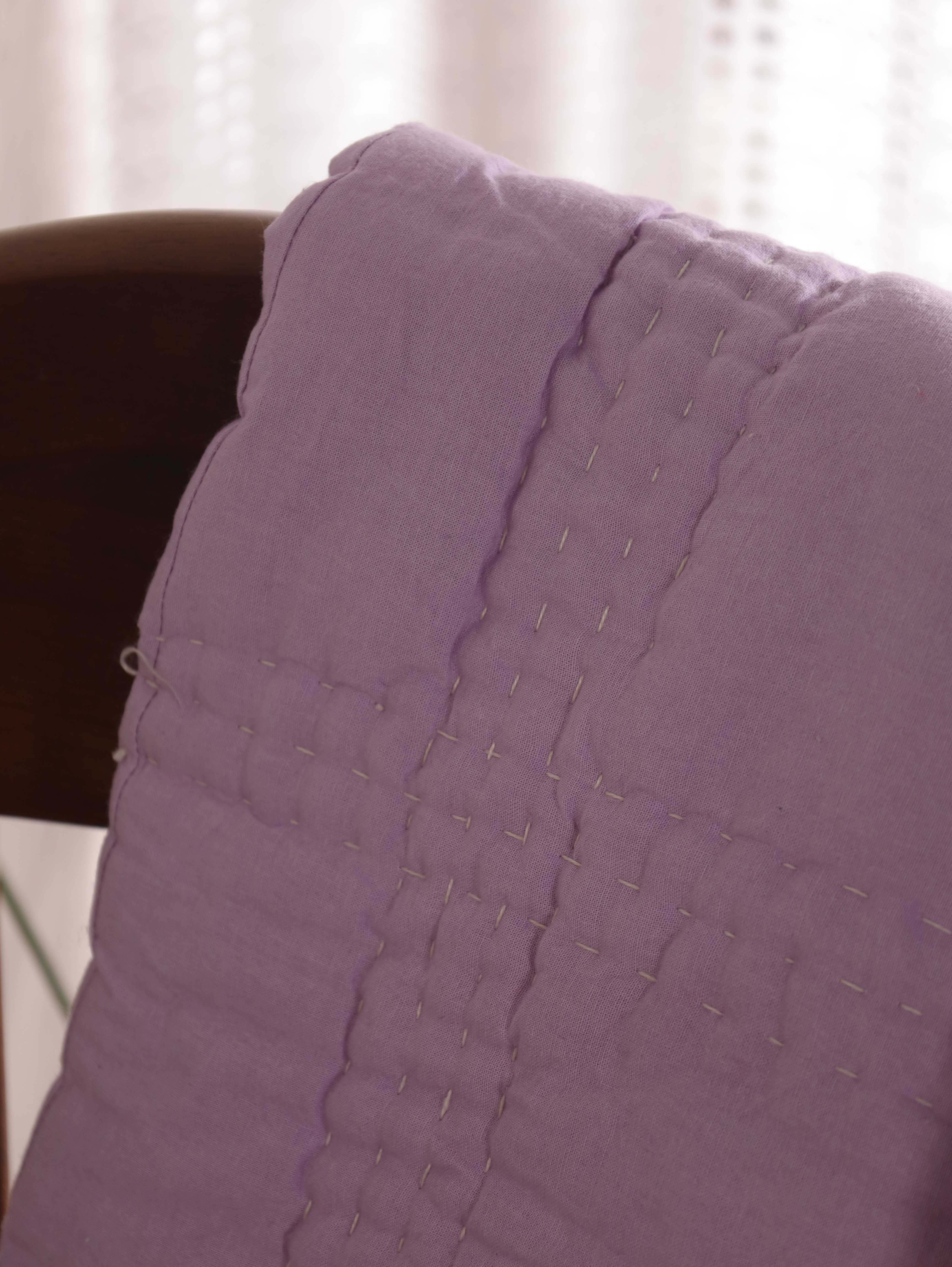 Lilac Purple Hand-Stitched Baby Quilt - Soft Cotton Kantha Toddler Blanket