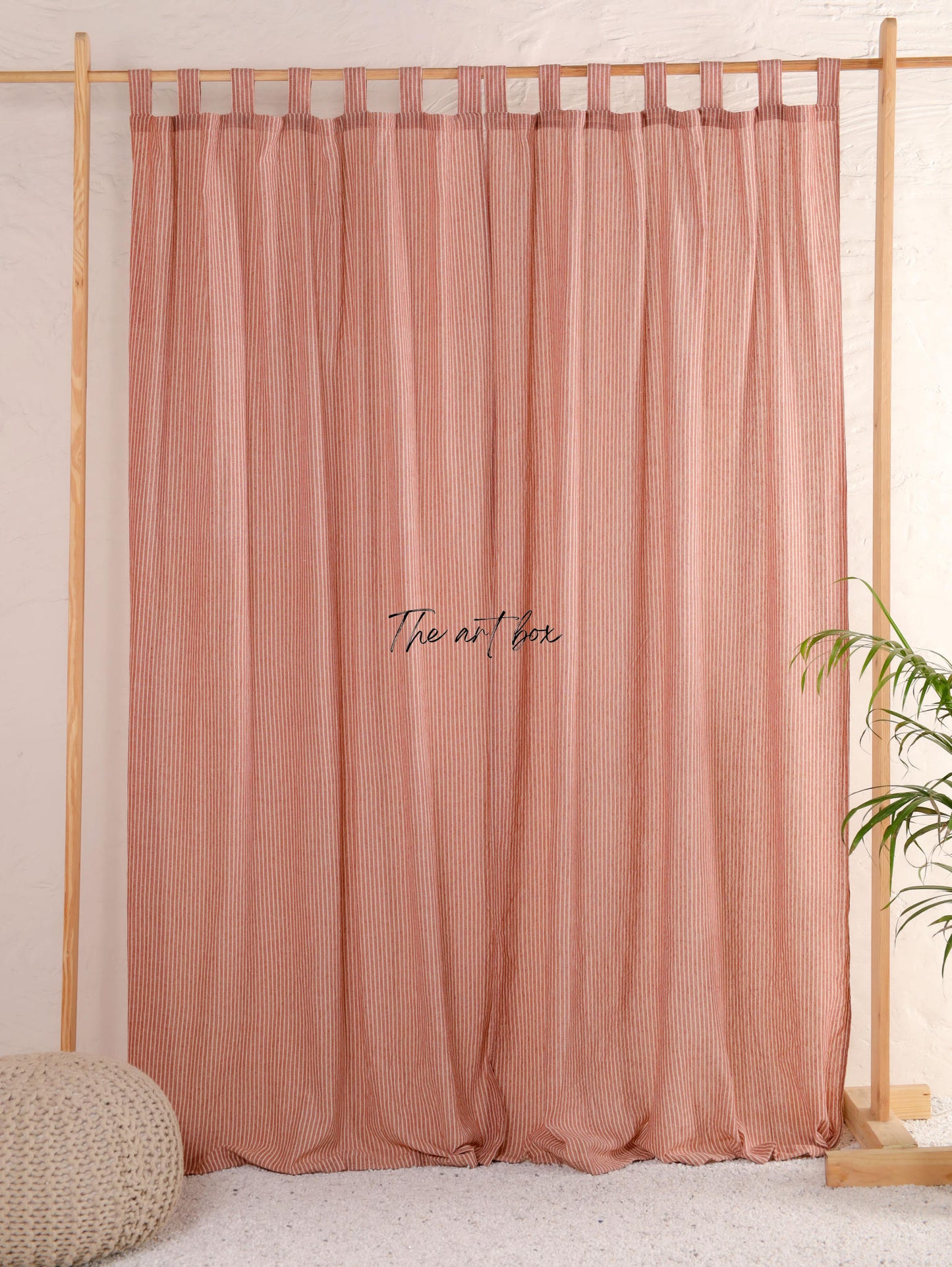 Linen Gauze with Maroon Stripes Curtains- 2 Panel set