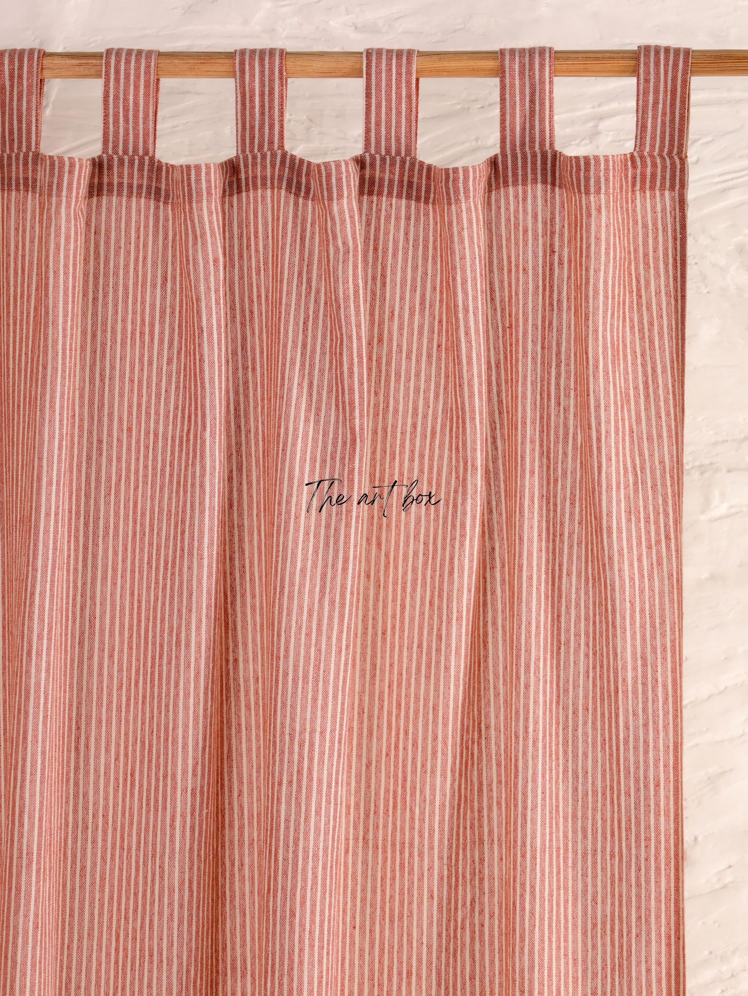 Linen Gauze with Maroon Stripes Curtains- 2 Panel set