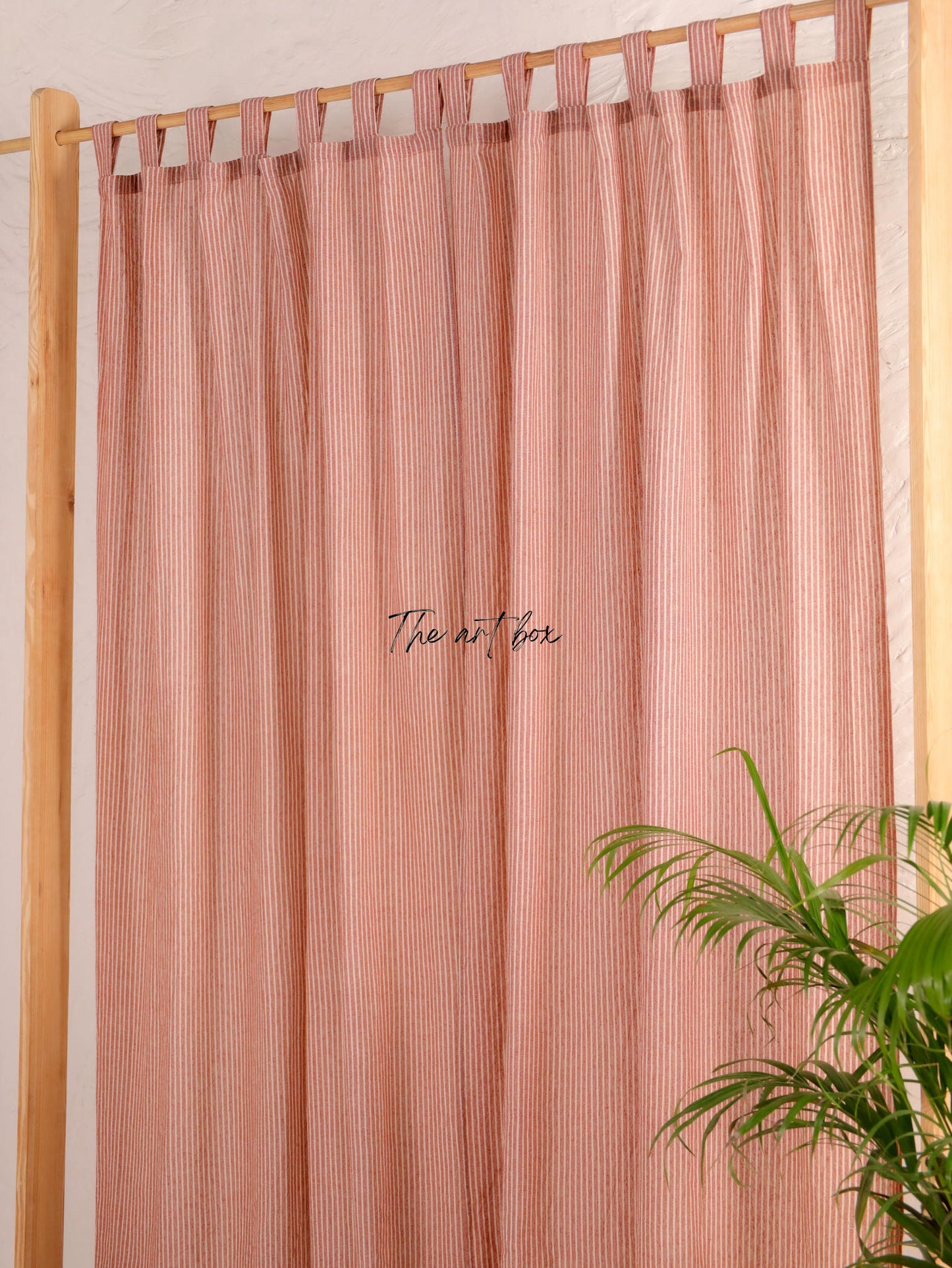 Linen Gauze with Maroon Stripes Curtains- 2 Panel set