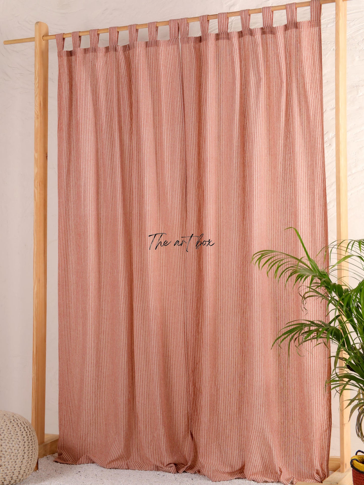 Linen Gauze with Maroon Stripes Curtains- 2 Panel set