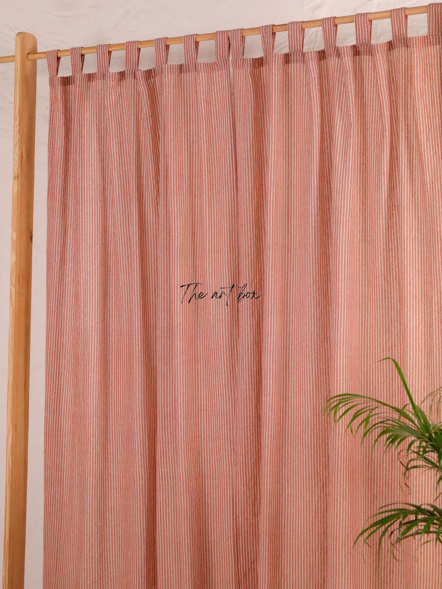 Linen Gauze with Maroon Stripes Curtains- 2 Panel set