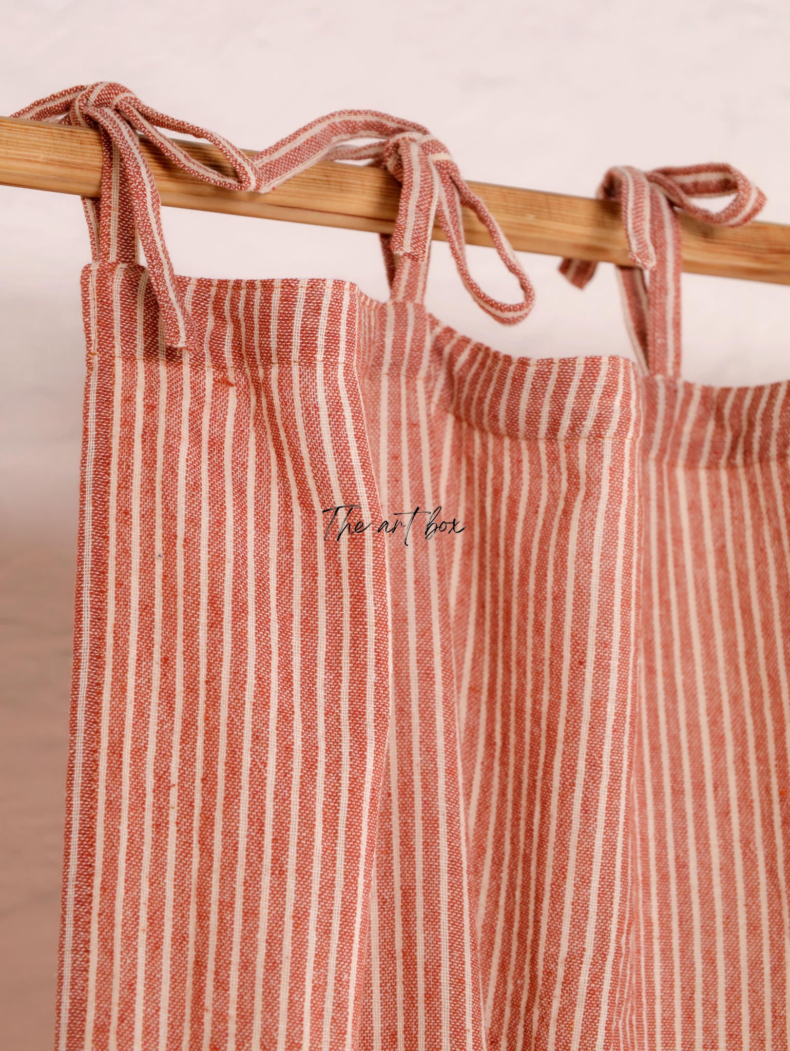 Linen Gauze with Maroon Stripes Curtains- 2 Panel set