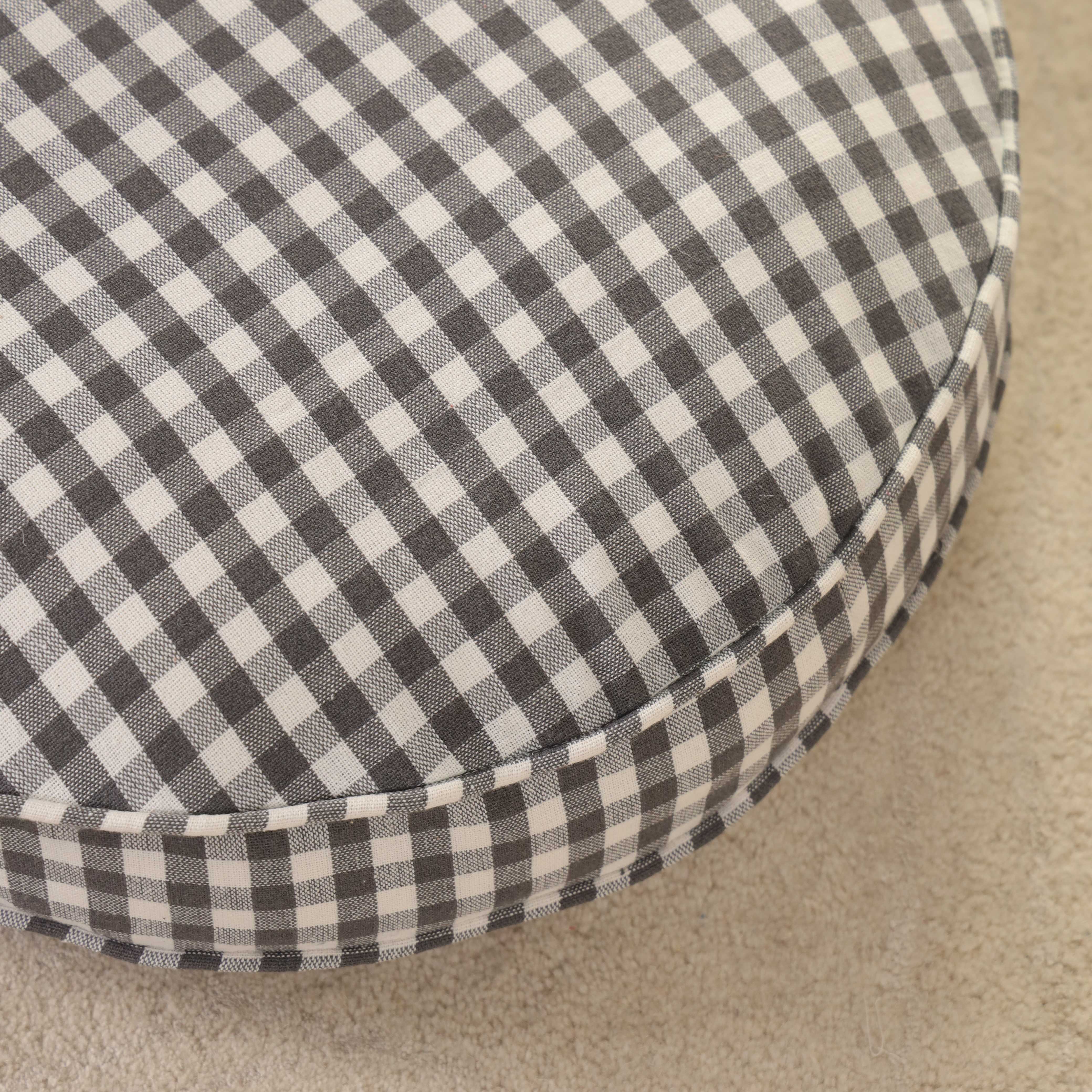 Heritage Charcoal Gingham Round Floor Cushion – Premium Boho Seating & Meditation Pillow