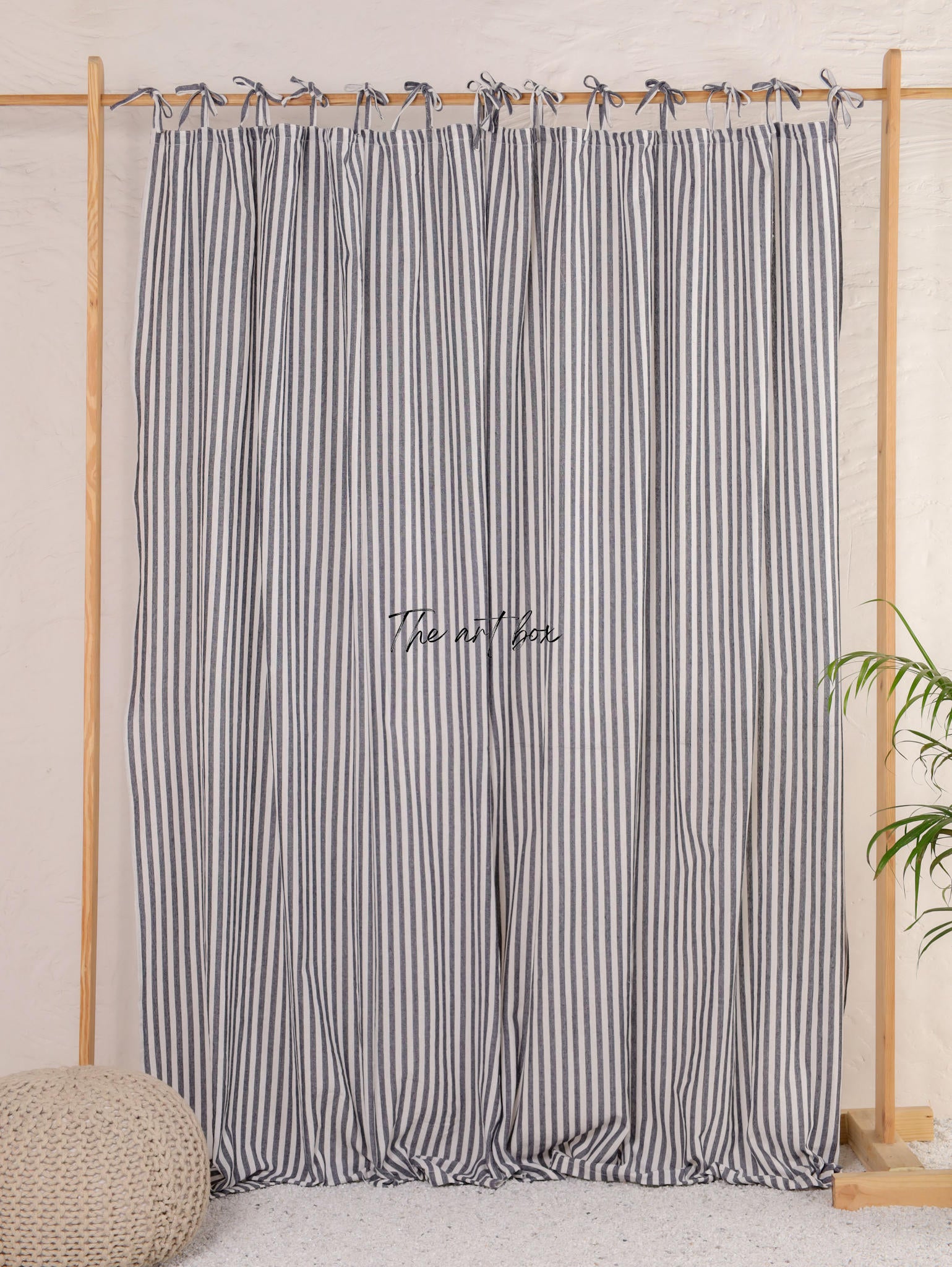 Linen Gauze Black On White Stripes Curtains- 2 Panel set