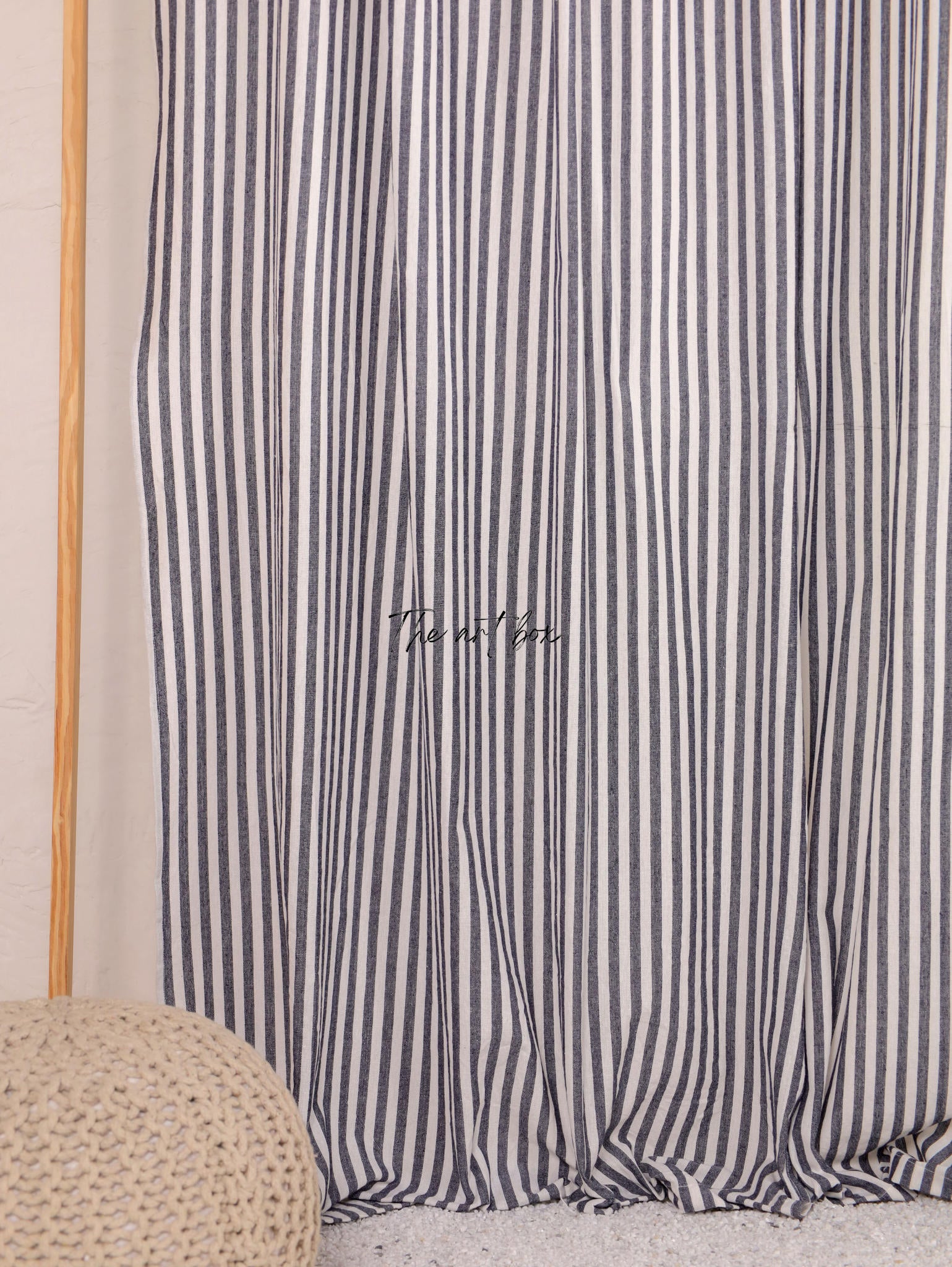 Linen Gauze Black On White Stripes Curtains- 2 Panel set