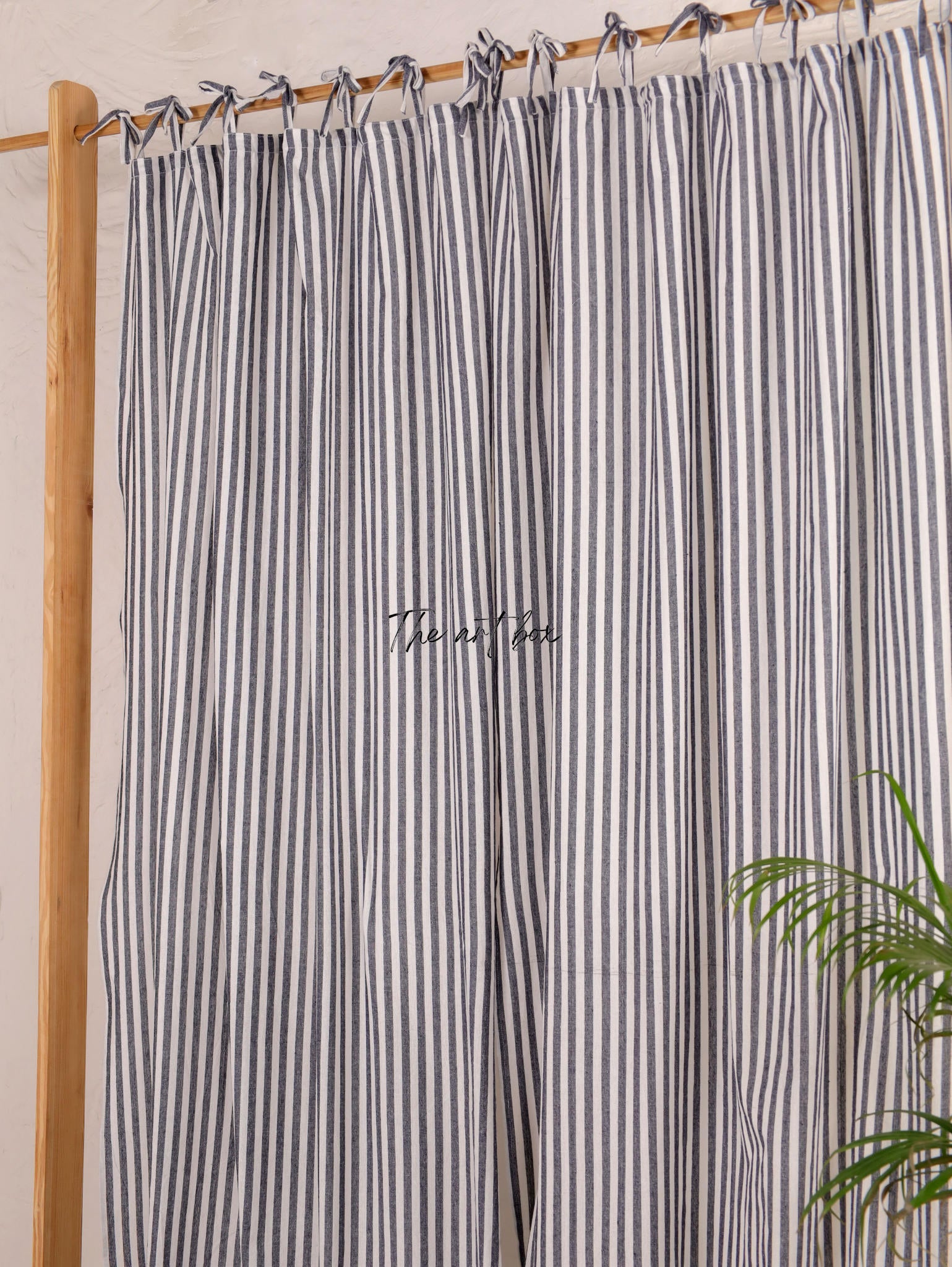 Linen Gauze Black On White Stripes Curtains- 2 Panel set