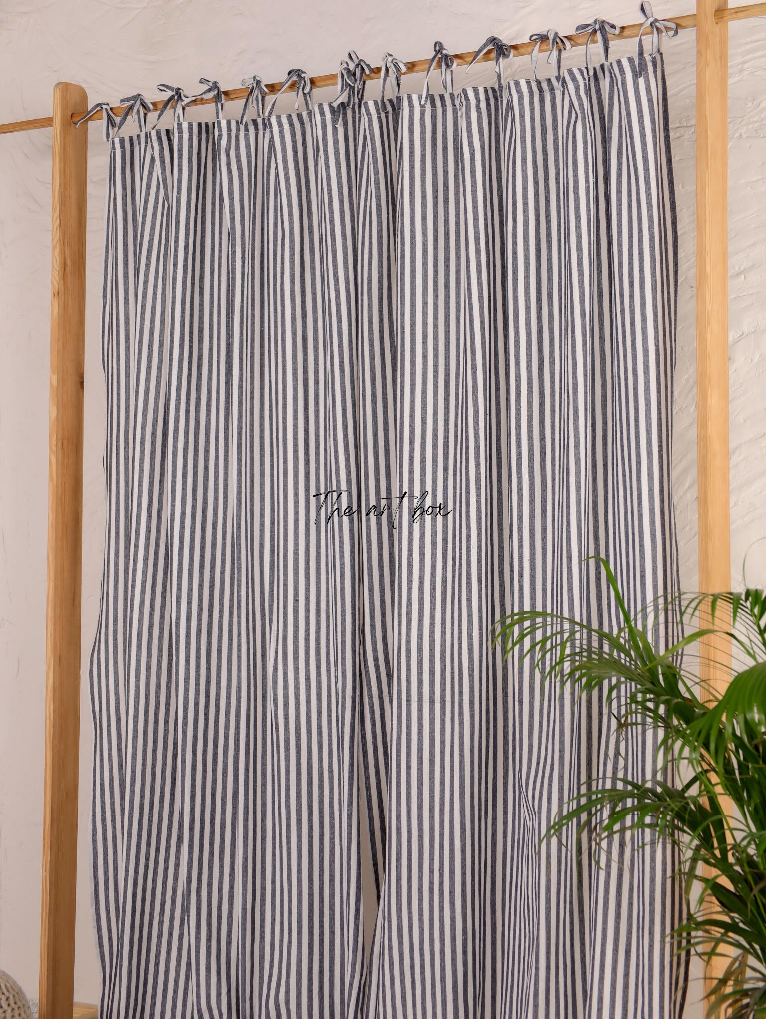 Linen Gauze Black On White Stripes Curtains- 2 Panel set