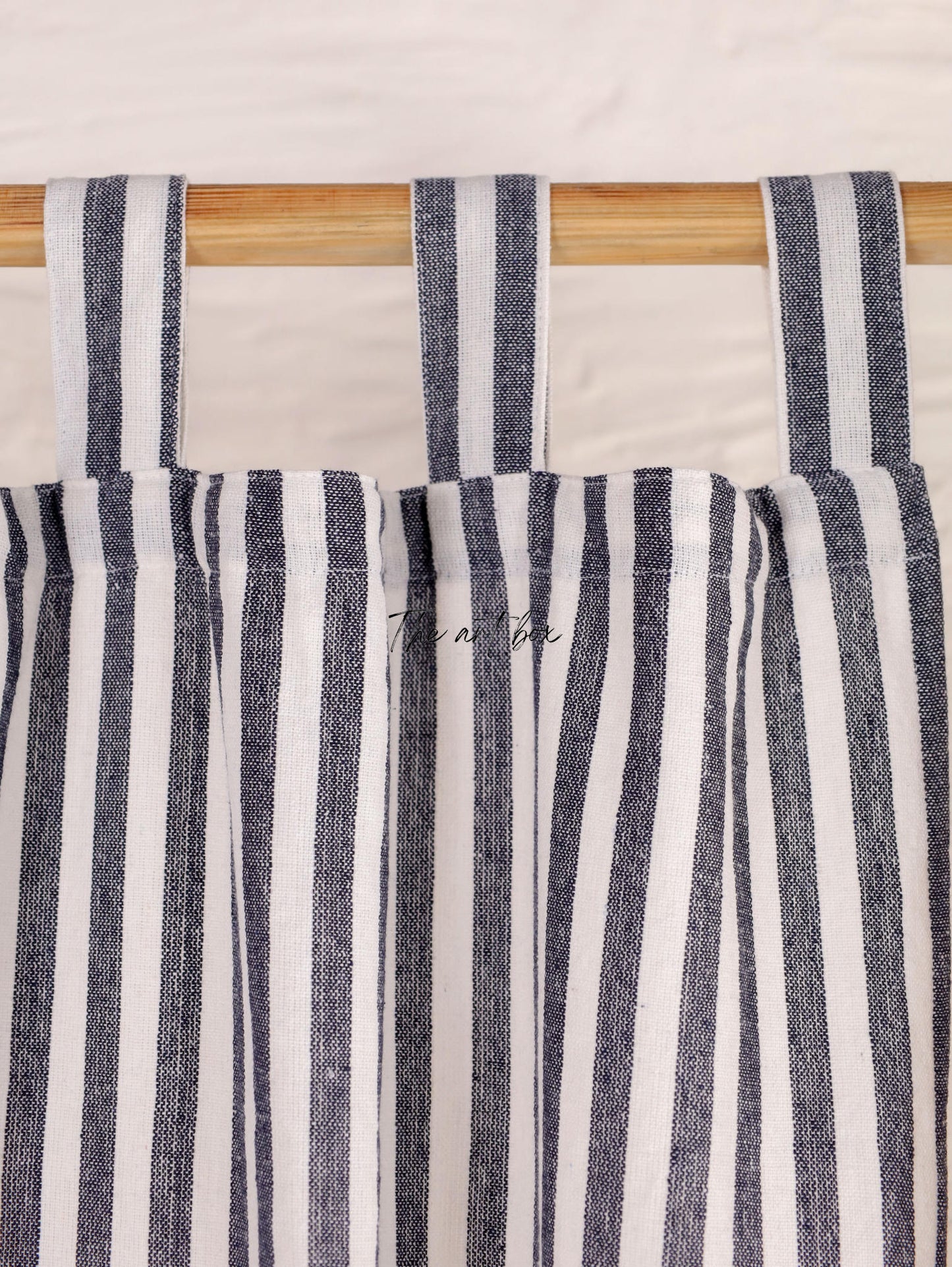 Linen Gauze Black On White Stripes Curtains- 2 Panel set