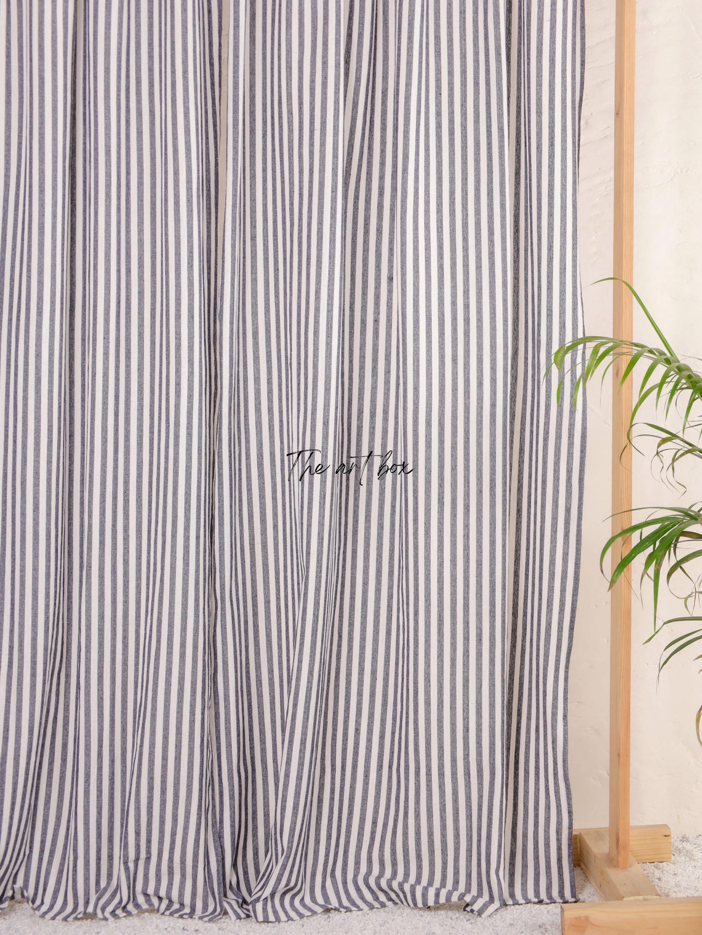 Linen Gauze Black On White Stripes Curtains- 2 Panel set
