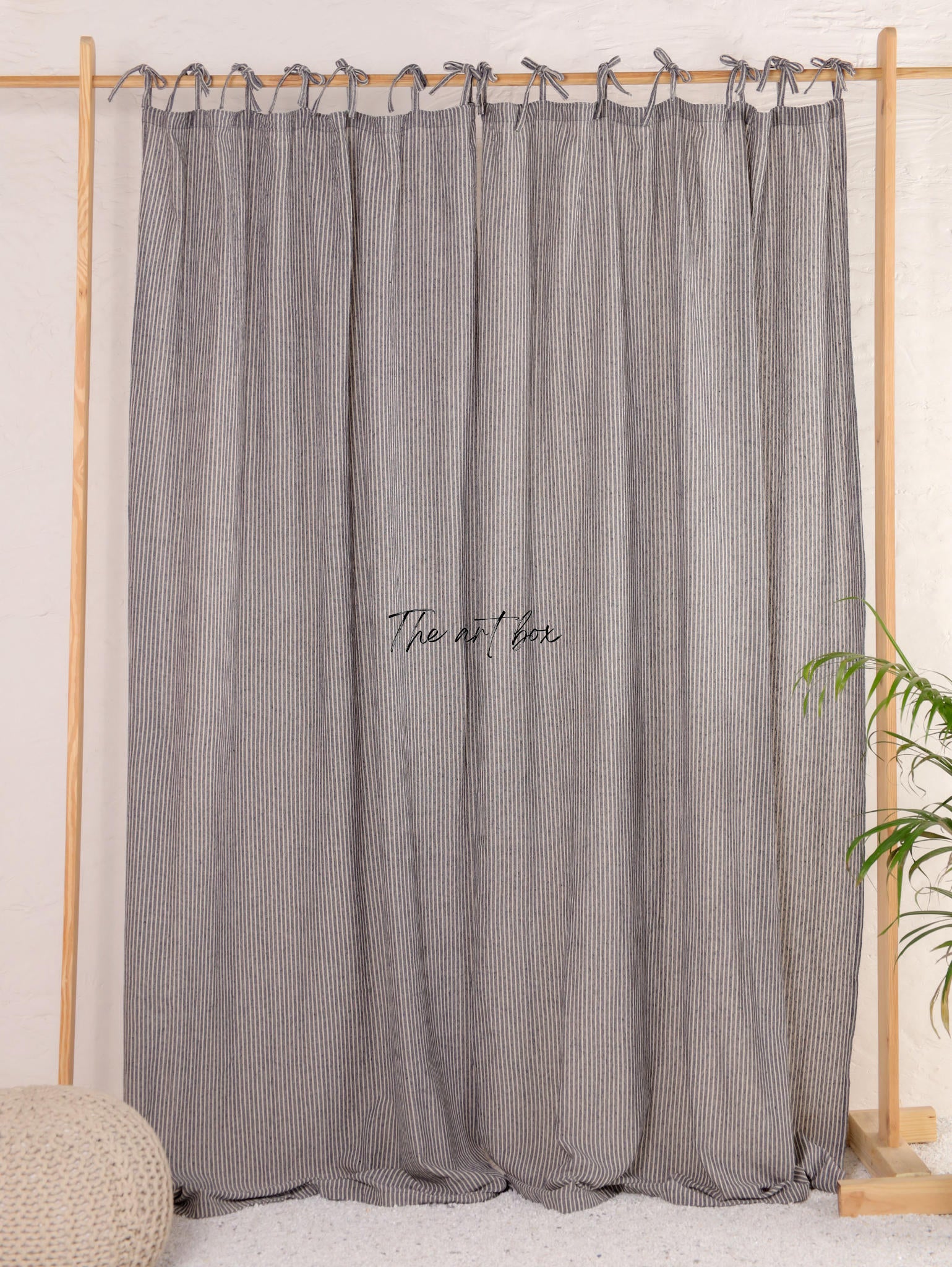 Linen Gauze Black On White Stripes Curtains- 2 Panel set