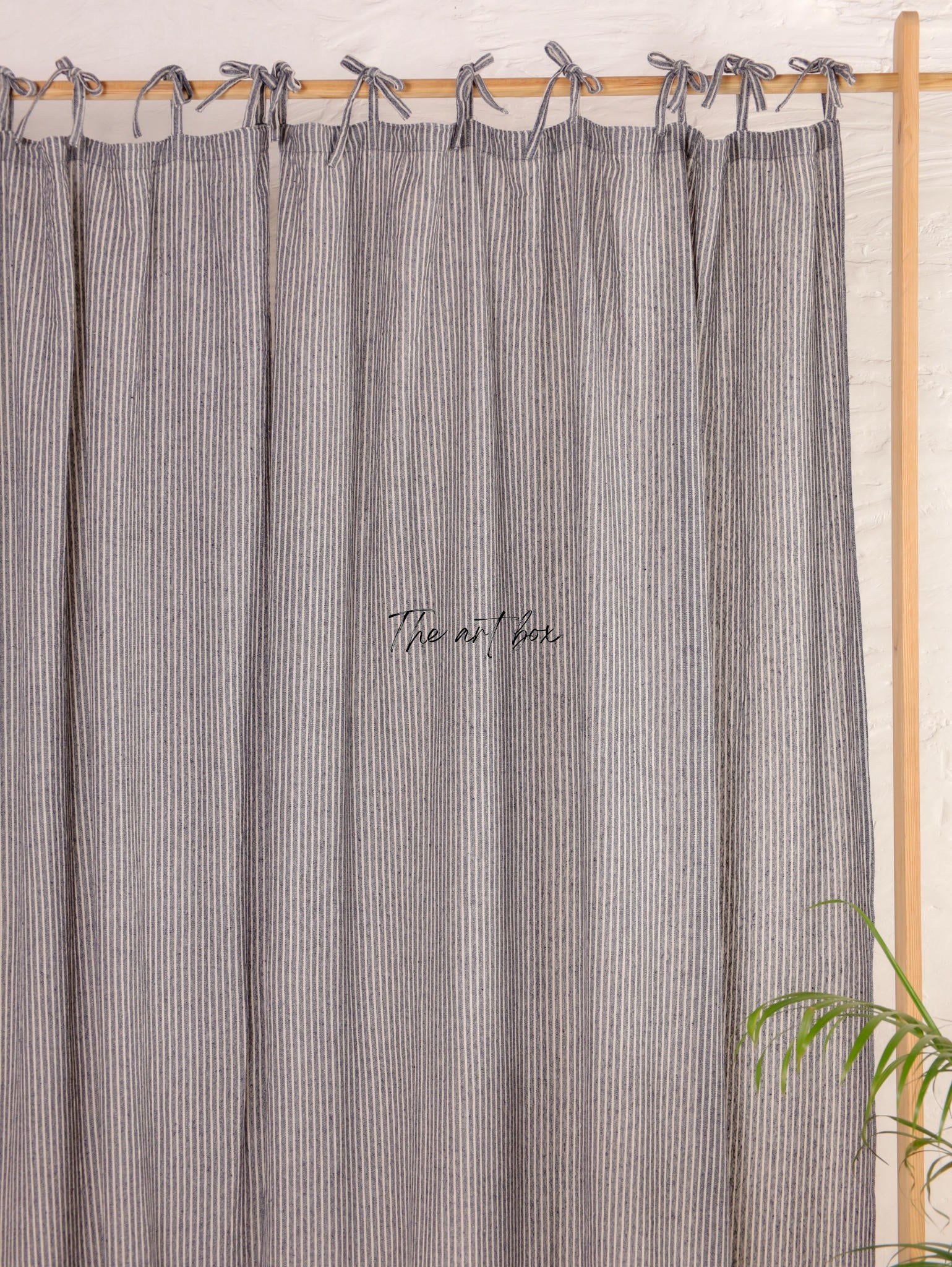 Linen Gauze Black On White Stripes Curtains- 2 Panel set