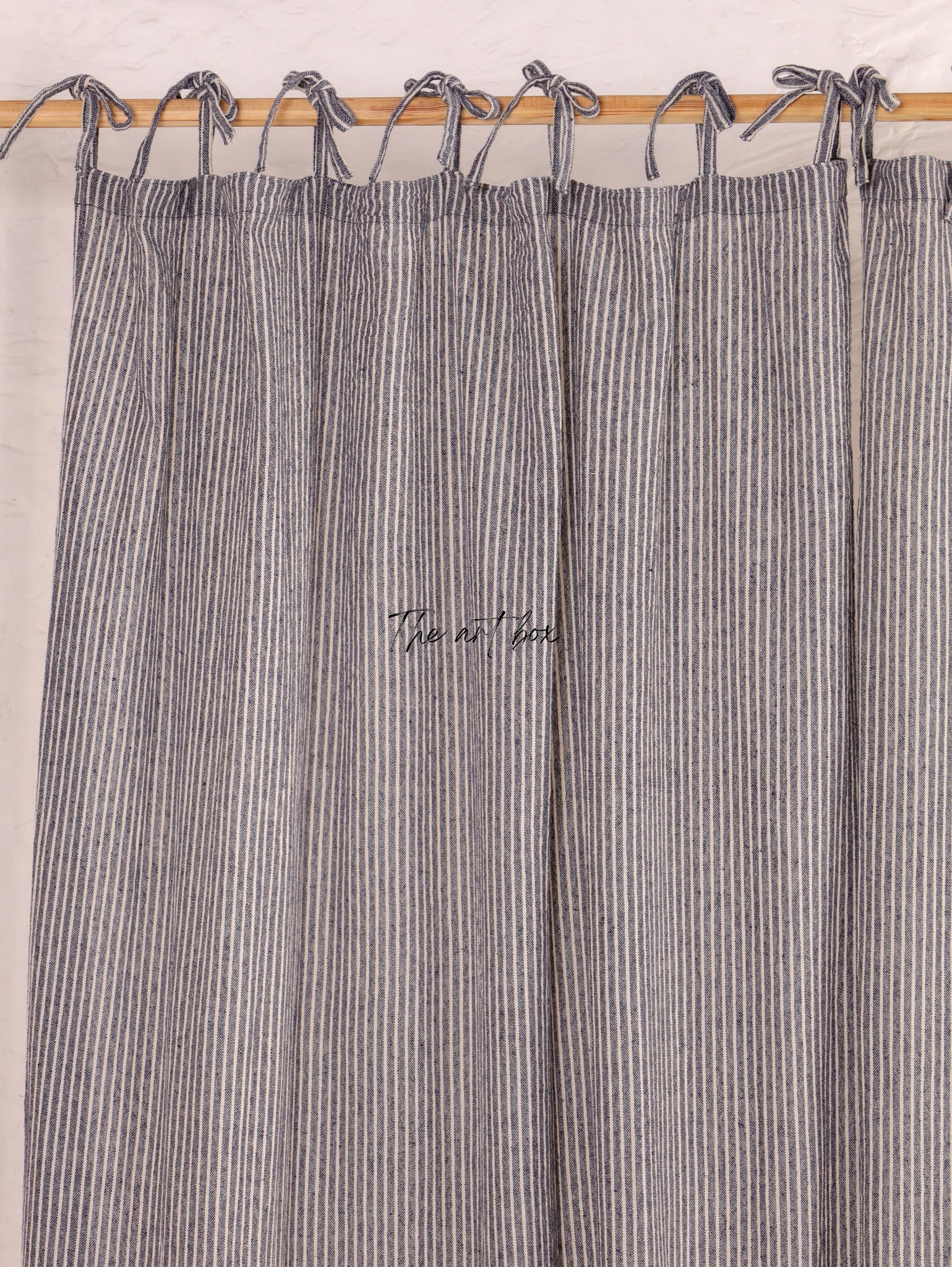 Linen Gauze Black On White Stripes Curtains- 2 Panel set