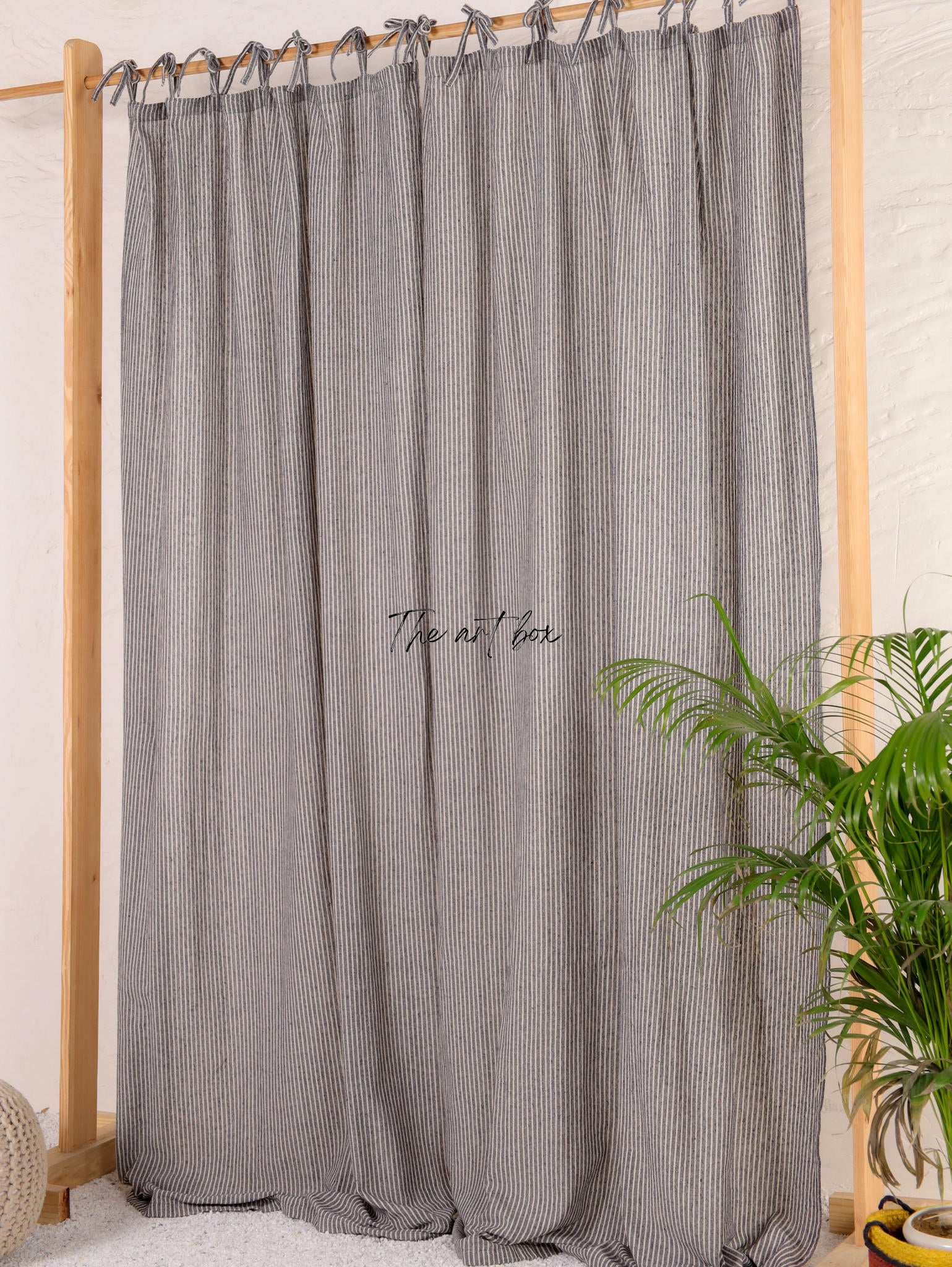 Linen Gauze Black On White Stripes Curtains- 2 Panel set