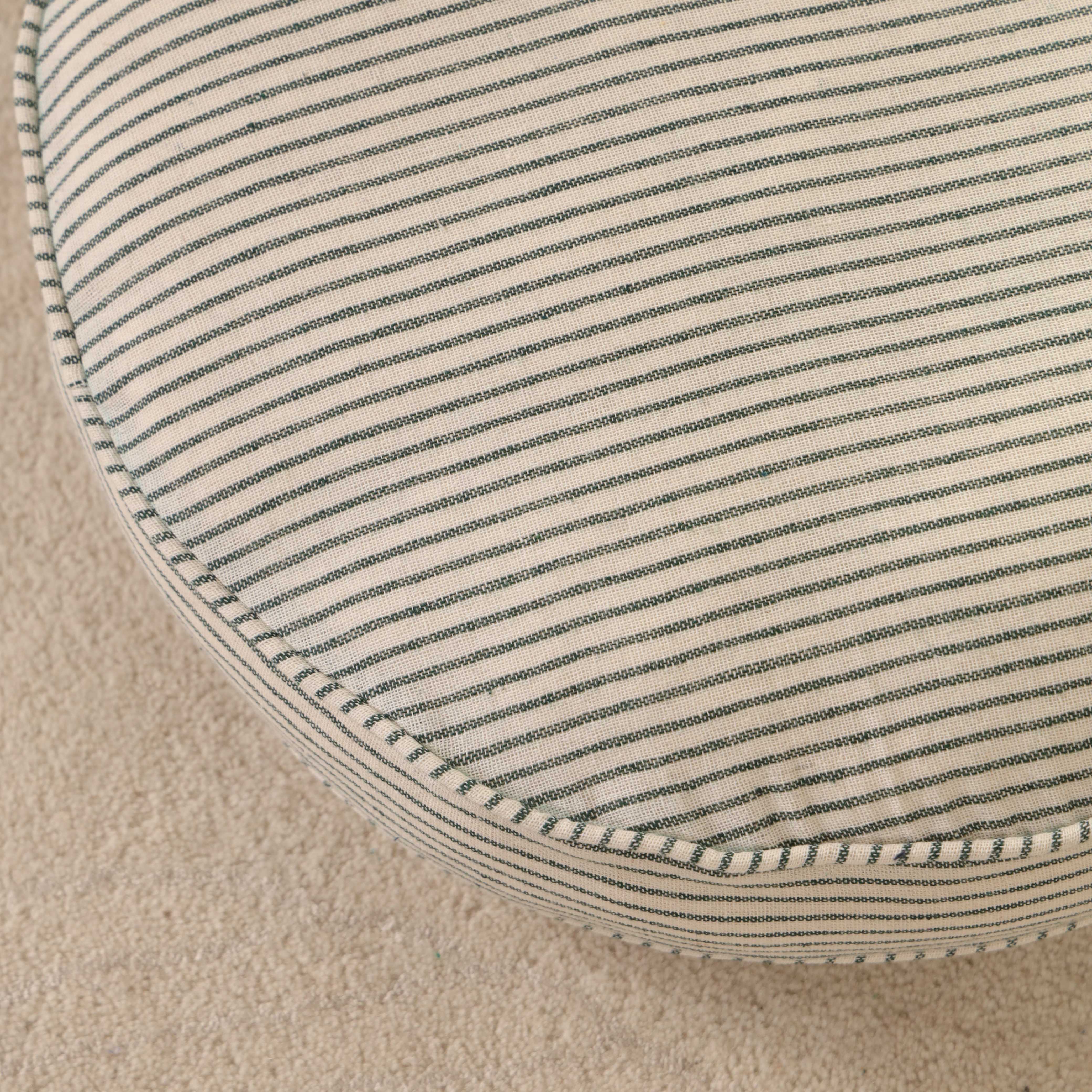 Serene Moss Round Ticking Stripe Floor Cushion – Premium Cotton Seating & Meditation Pillow