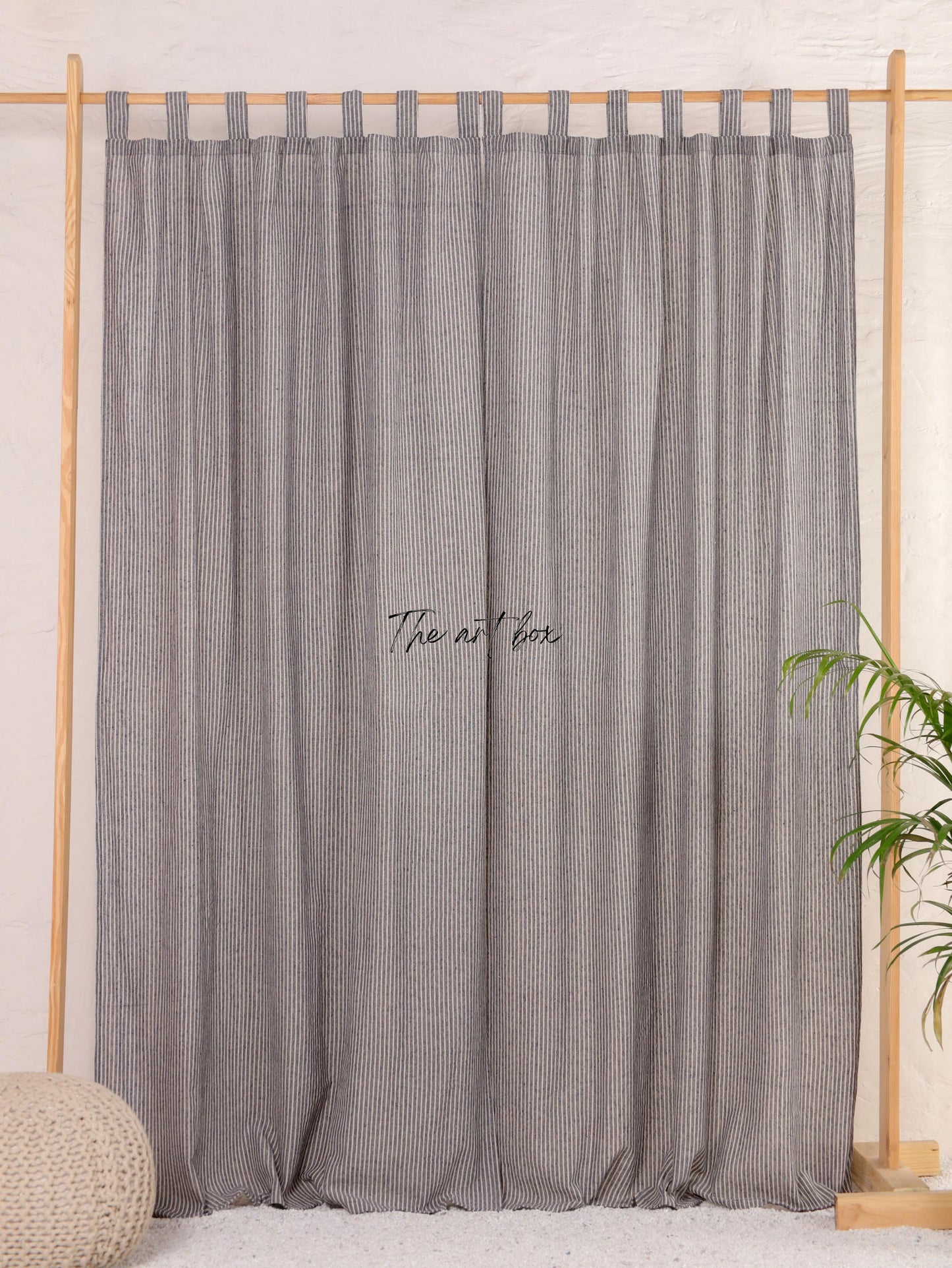 Linen Gauze with Black Stripes Curtains- 2 Panel set