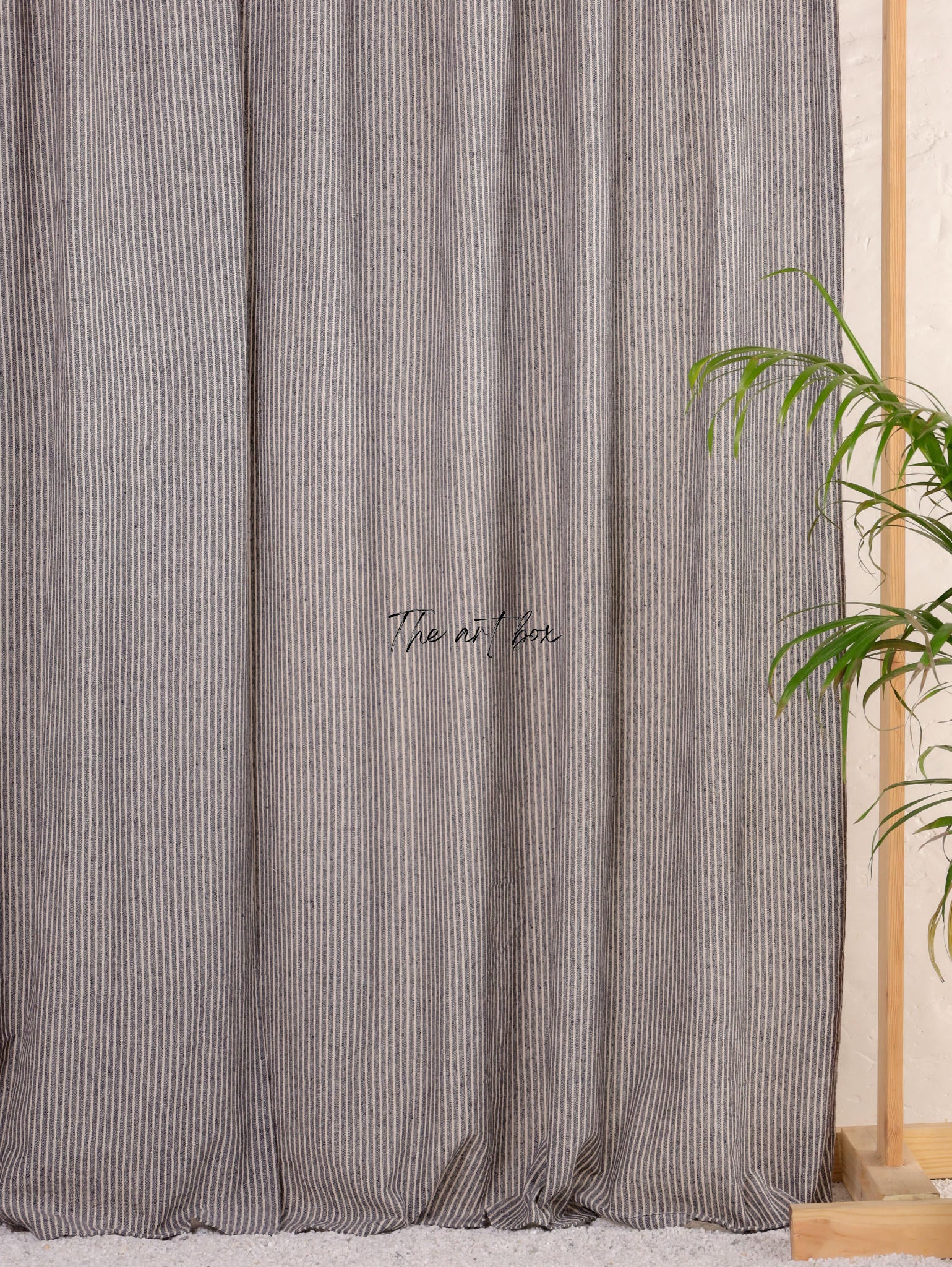 Linen Gauze with Black Stripes Curtains- 2 Panel set