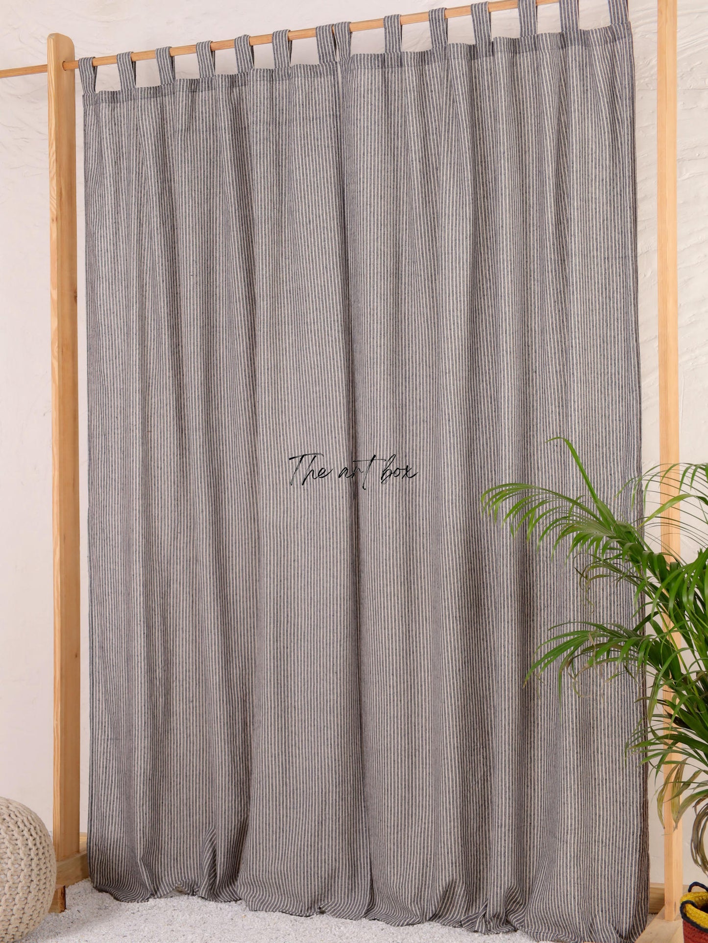 Linen Gauze with Black Stripes Curtains- 2 Panel set