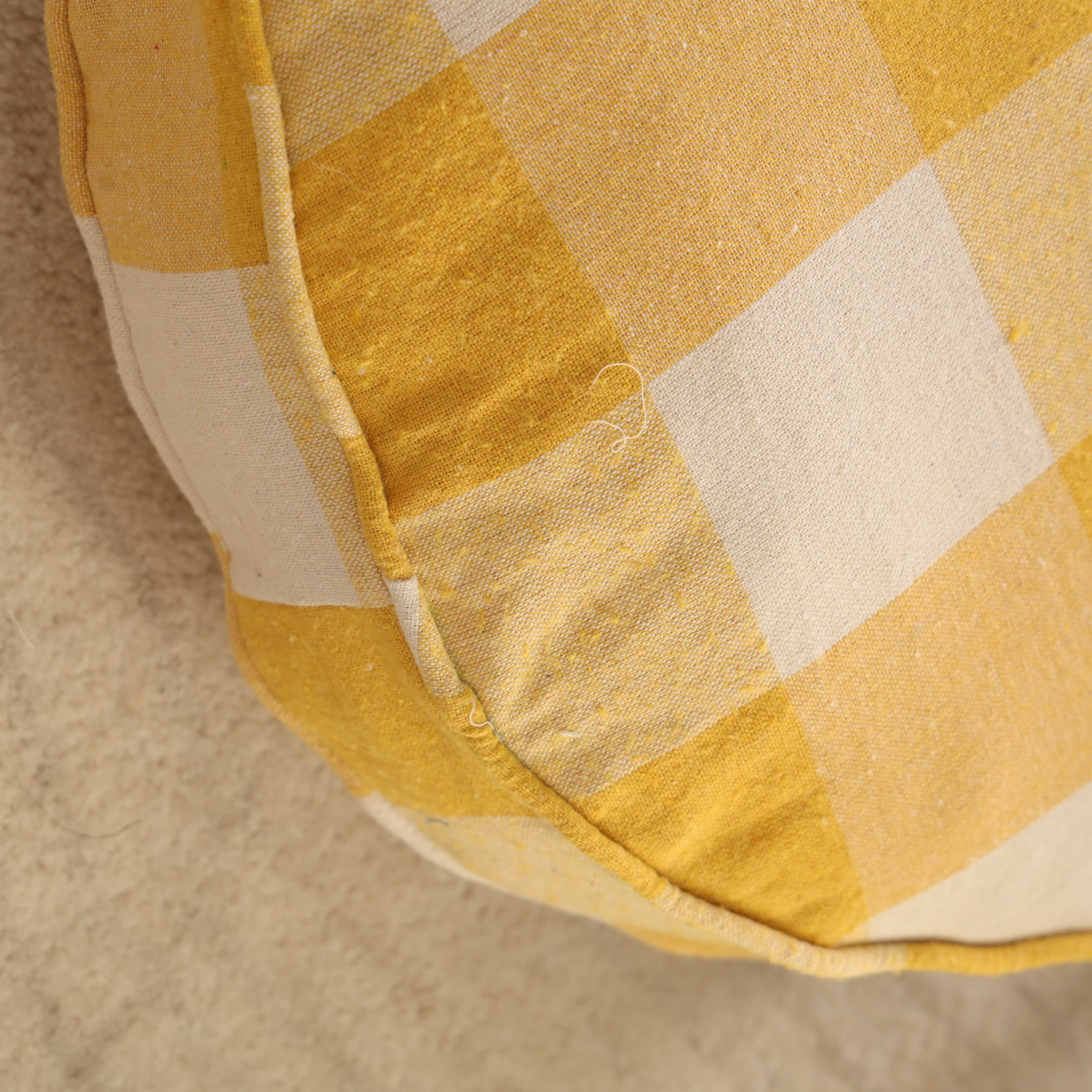 Golden Harvest Check Round Floor Cushion – Premium Cotton Seating & Yoga Pillow